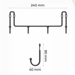 Планка с 4 крючками Fresh Fora чёрная FOR-FR004BL