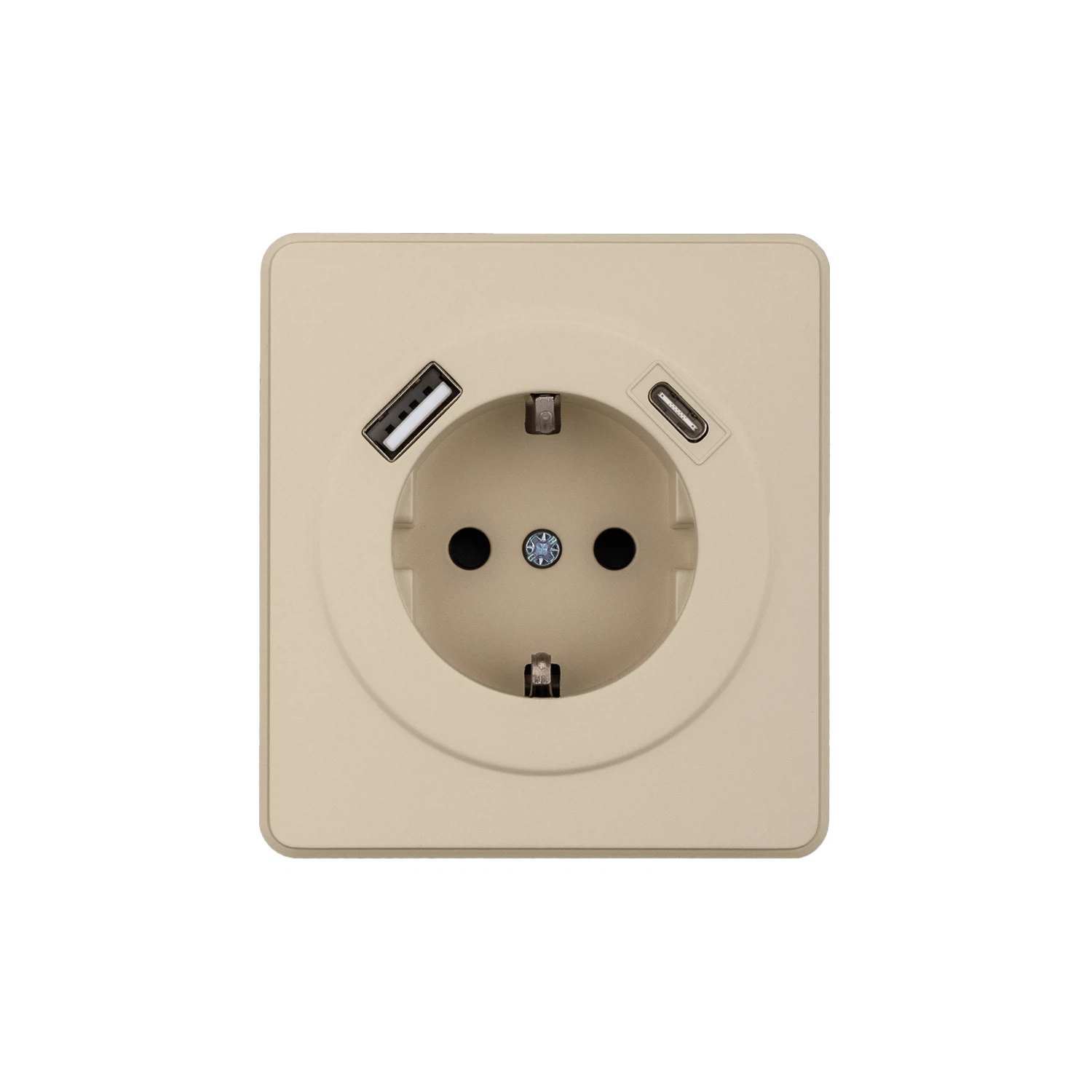 Изображение товара Розетка ROUND 1-ая с/з с/у з/ш 16А с USB A+C быстрой зарядки 5В/3А шелк KRANZ