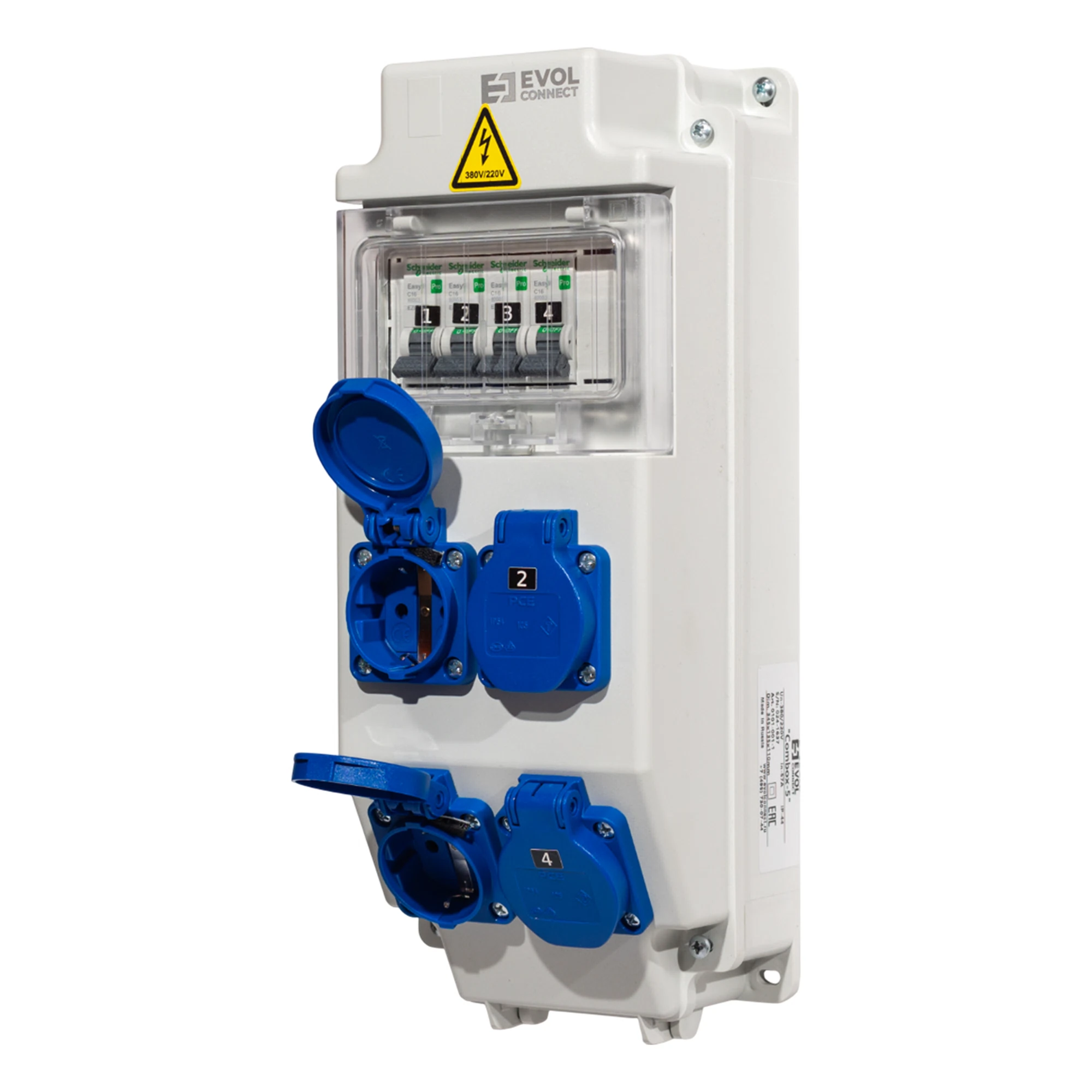 Изображение товара Навесной щит с розетками Schuko 16A 220V EVOL COMBOX 5 4шт