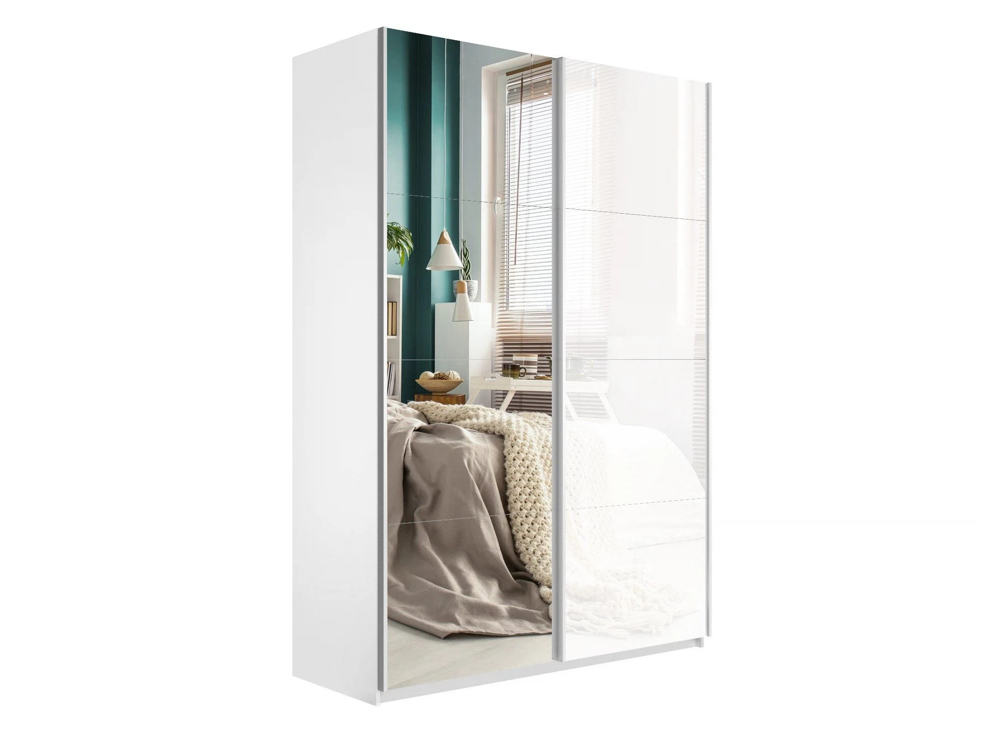 Изображение товара Шкаф-купе Прайм 2-х дверный Зеркало/Стекло белое 160х57х230 Белый(арт.: 1PSZ_160_B)