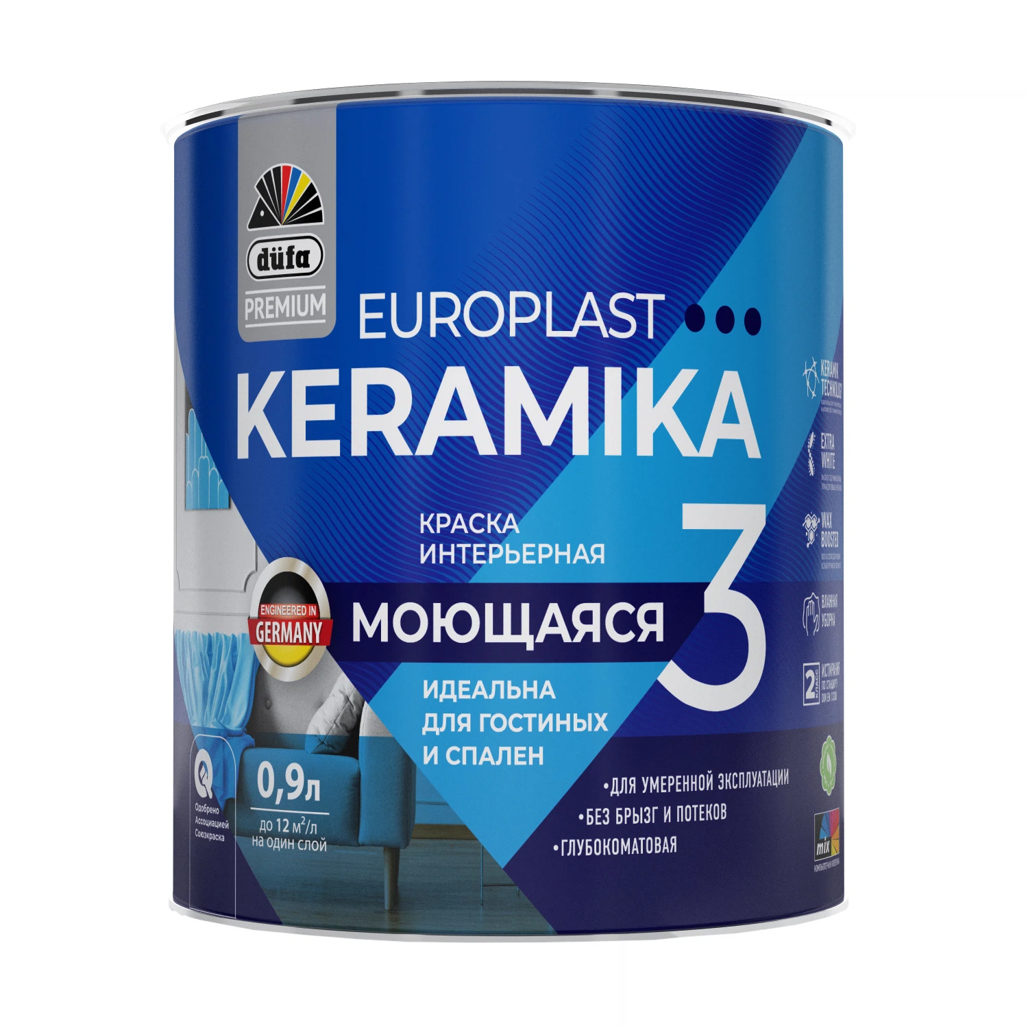 Изображение товара Краска DUFA Premium Europlast Keramika 3 интерьерная база A 0,9л