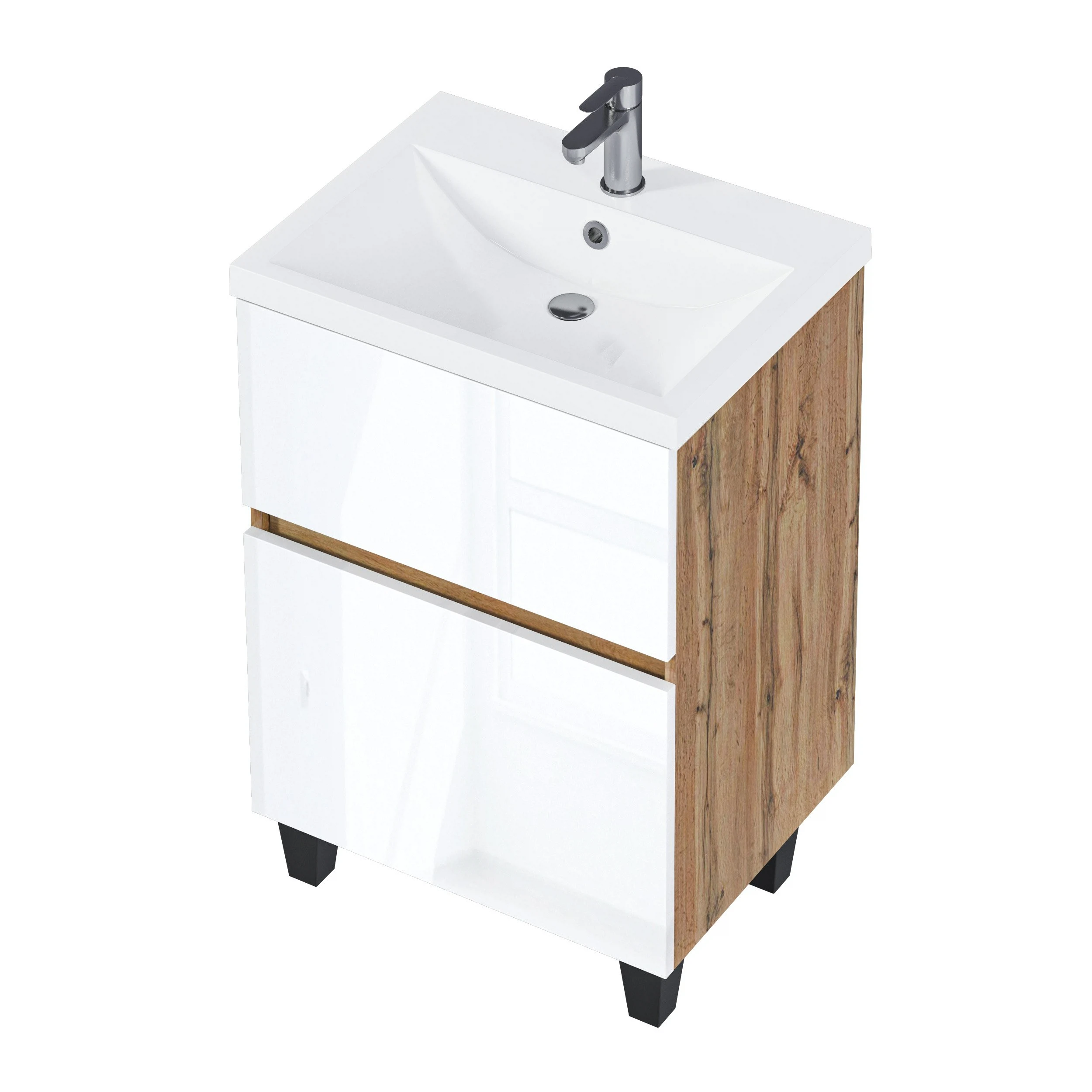 Изображение товара Тумба под раковину Aris 70Н дуб вотан и белый глянец для ванной комнаты