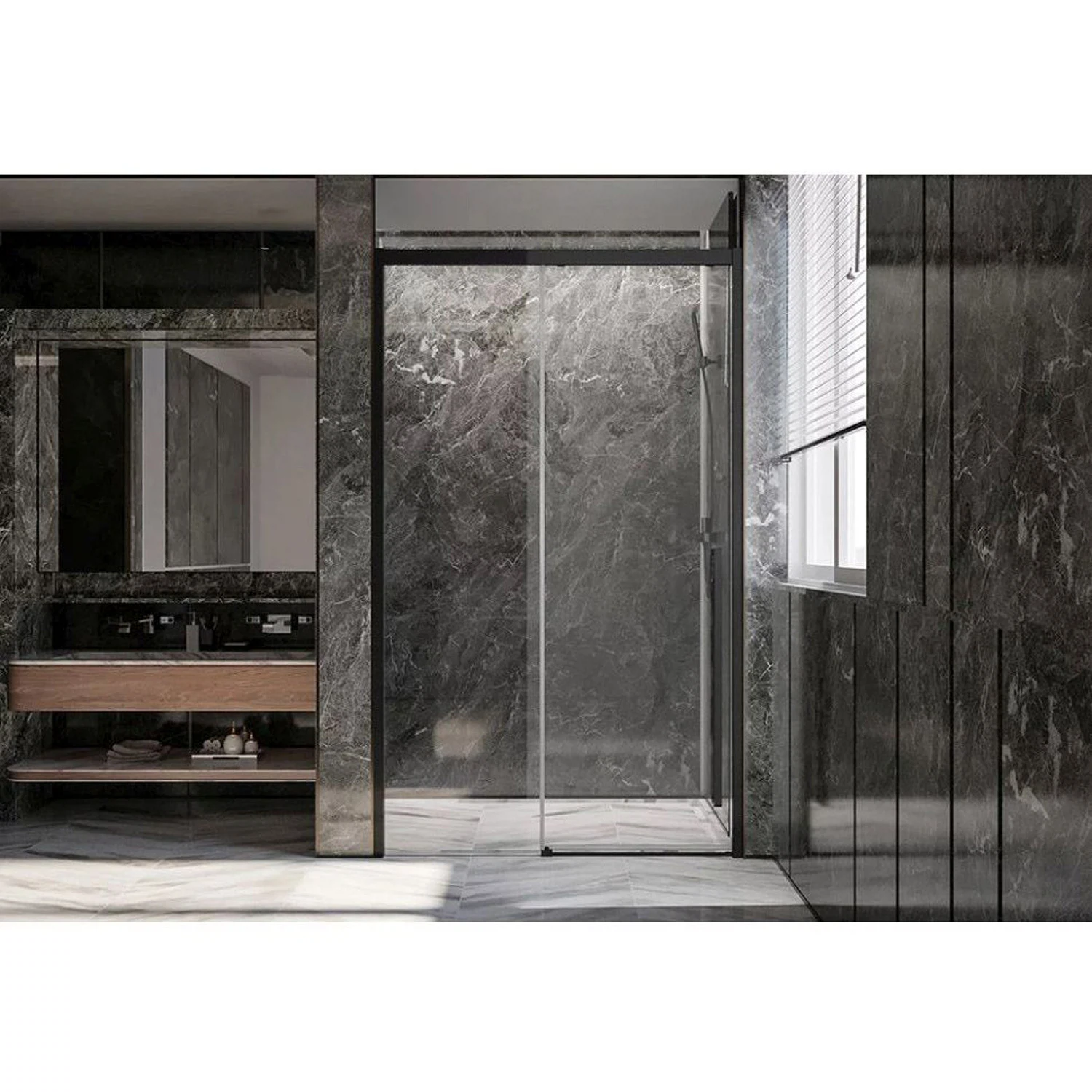 Изображение товара Душевая дверь Veconi Premium Trento PTD-30B PTD30-B-140-01-C4 Стекло прозрачное 1400х2000х8 мм черный