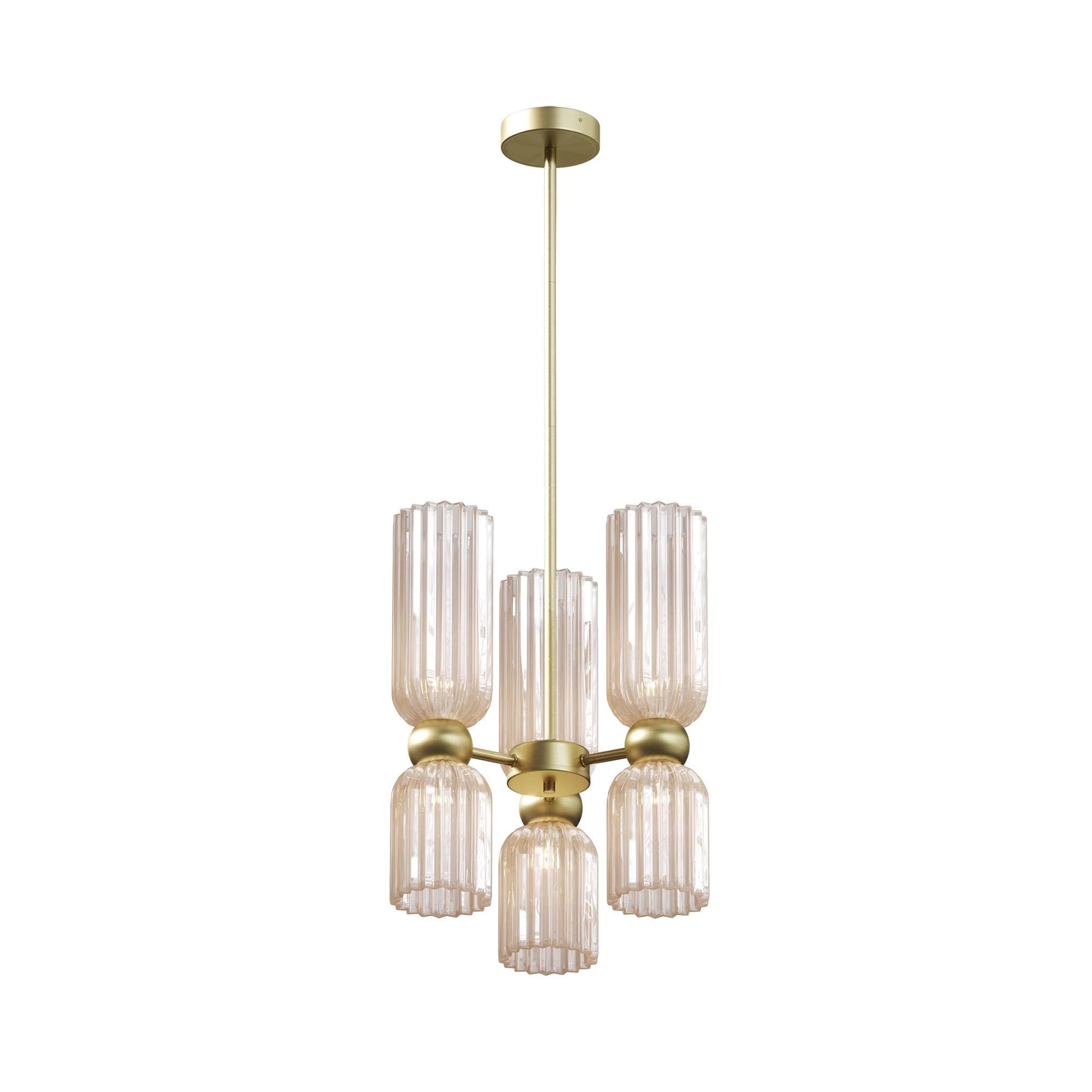 Изображение товара Люстра на штанге MAYTONI 6 ламп с стеклянными плафонами и золотой арматурой