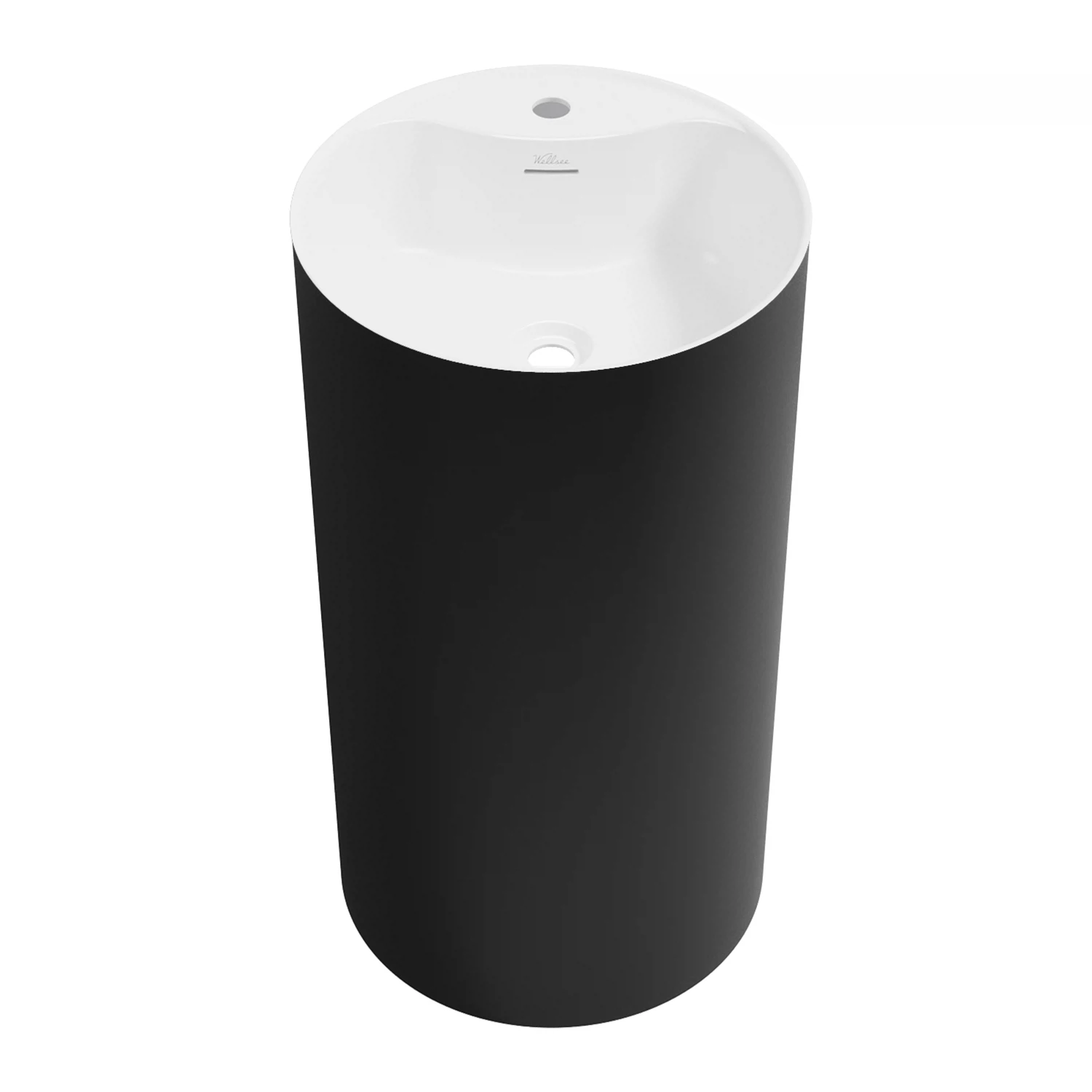 Изображение товара Напольная раковина из акрила круглая Wellsee Chalice Perfection, 45x45x85 см, цвет матовый черный / глянцевый белый