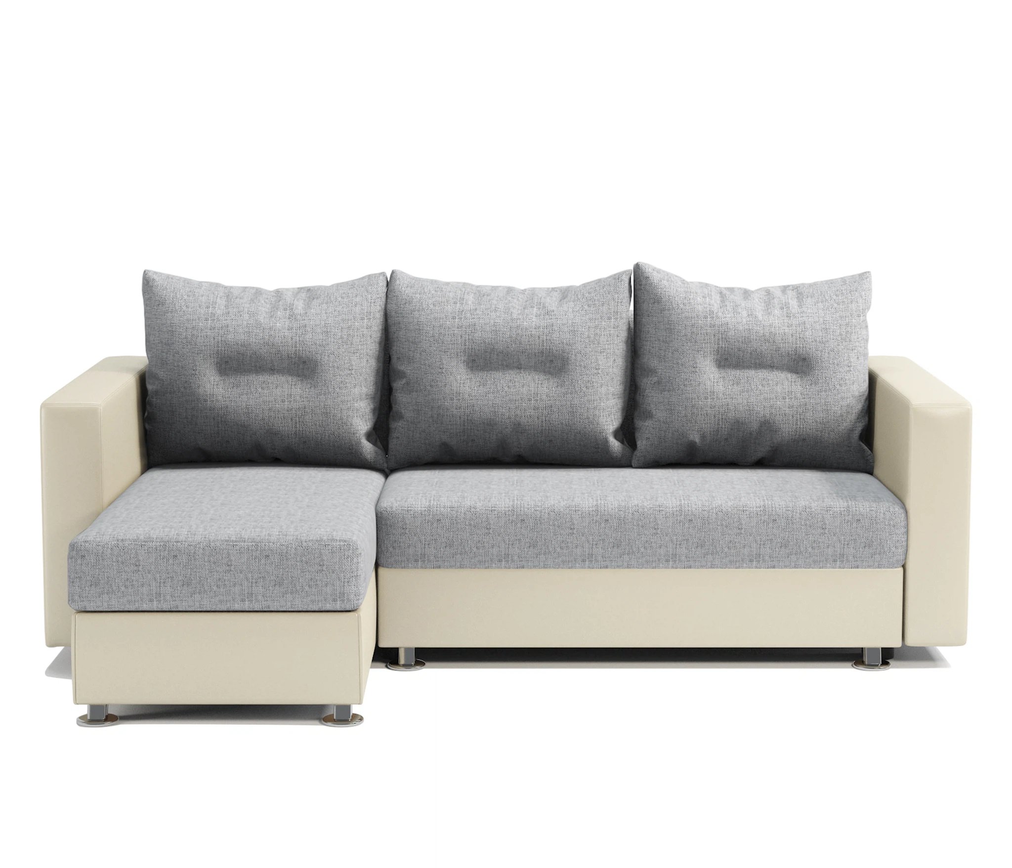 Изображение товара Угловой диван Ария левый экокожа беж и серый шенилл