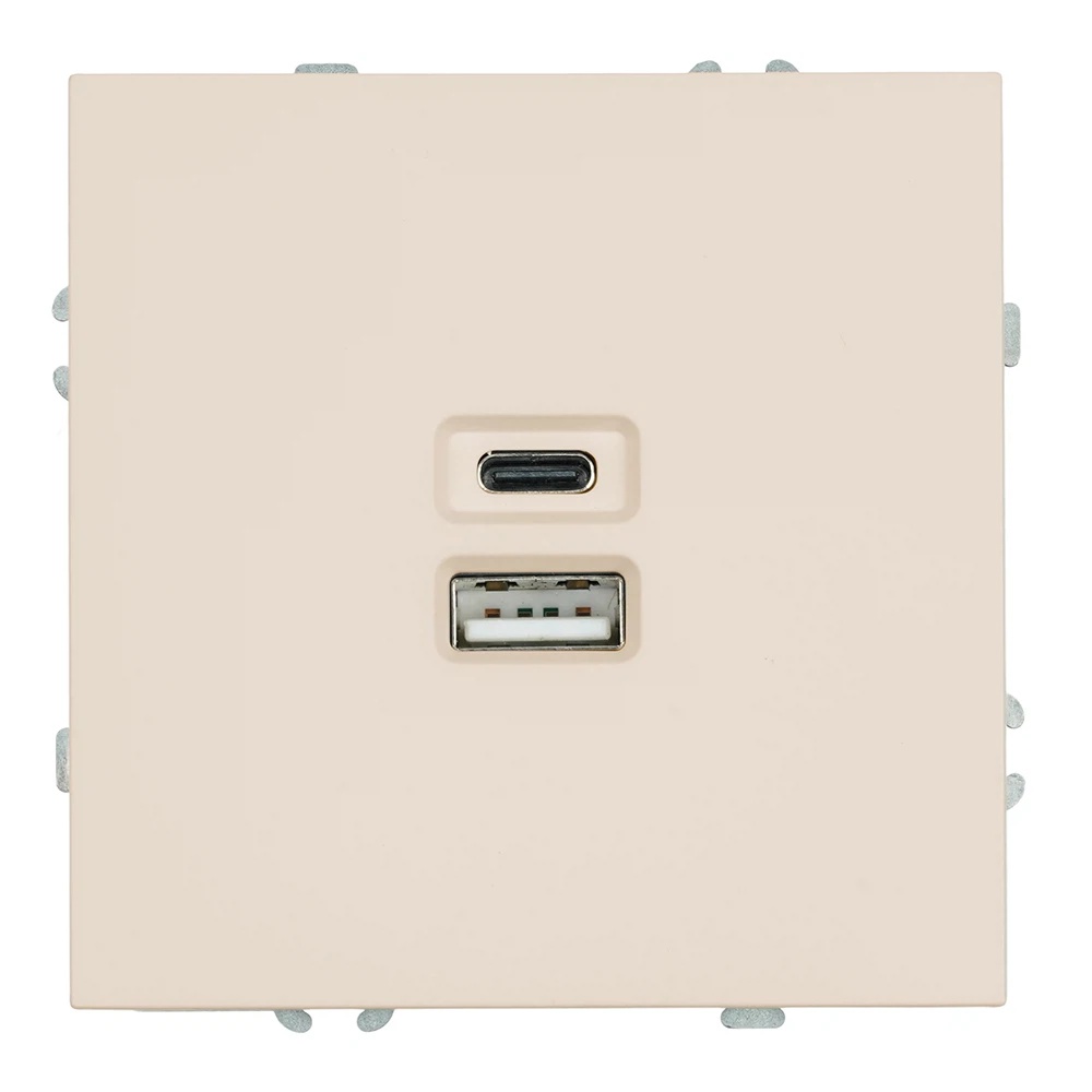 Изображение товара Розетка 2-местная USB + Type C (механизм), STEKKER, 250В, 20W, серия Эмили, RST10-5115-08, кашемир, soft touch
