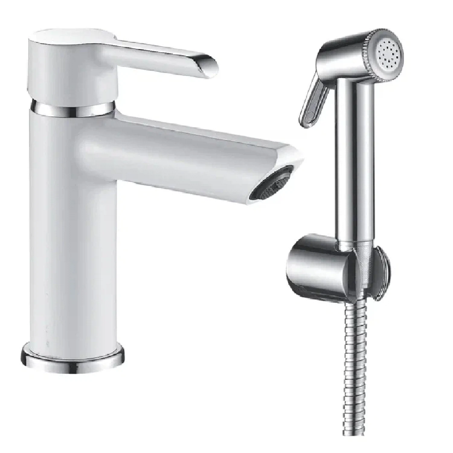 Изображение товара Смеситель для раковины с гигиеническим душем Shevanik S6071F, белый/хром