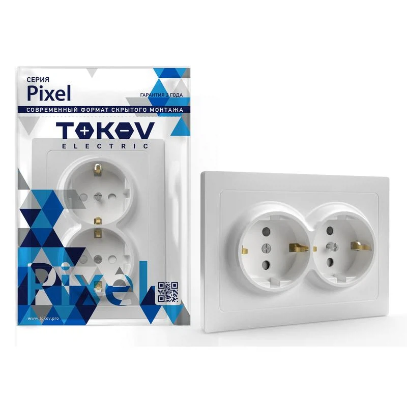 Изображение товара Розетка 2-м СП Pixel 16А IP20 с заземл. защ. шторки в сборе бел.