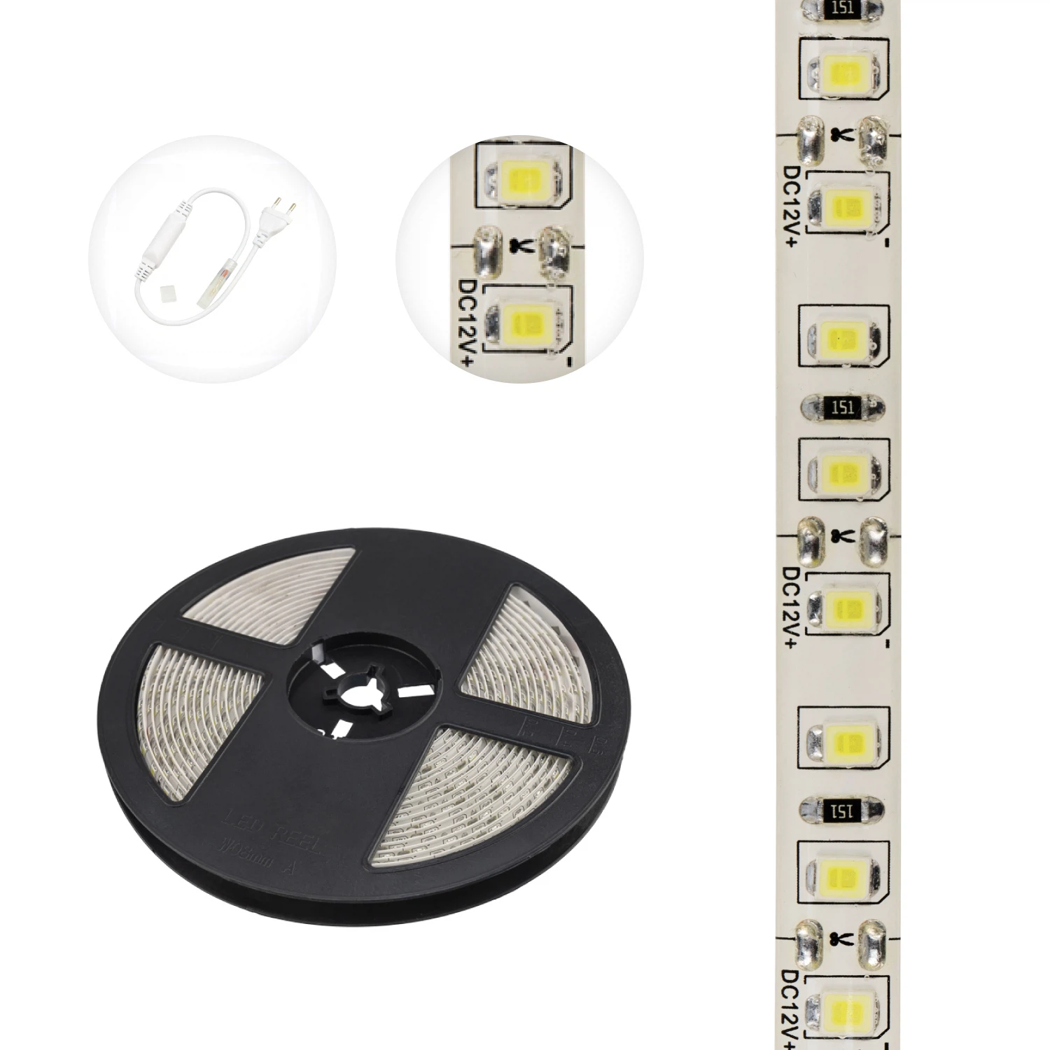 Изображение товара Лента светодиодная 12В, SMD2835, 9,6 Вт/м, 120 LED/м, 6500К, 8мм, 5м, IP65 LAMPER