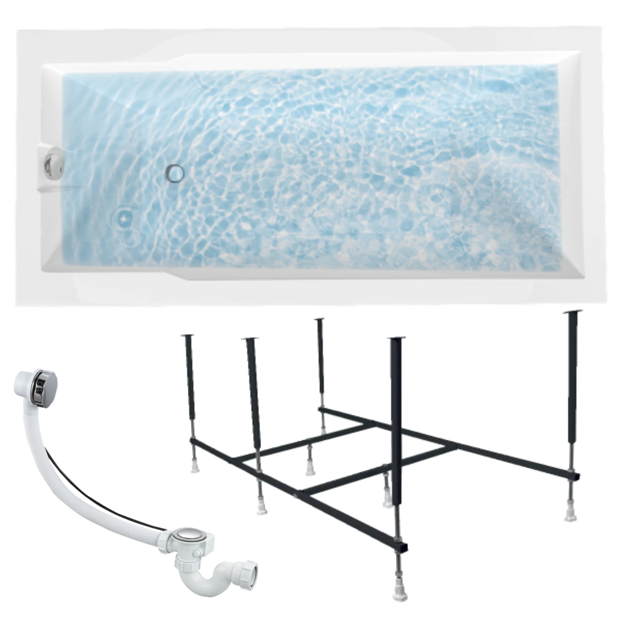 Изображение товара Ванна акриловая 1MARKA 180х80 RAGUZA в наборе 3 в 1: ванна, каркас, слив-перелив хром 01ра1880кс2+