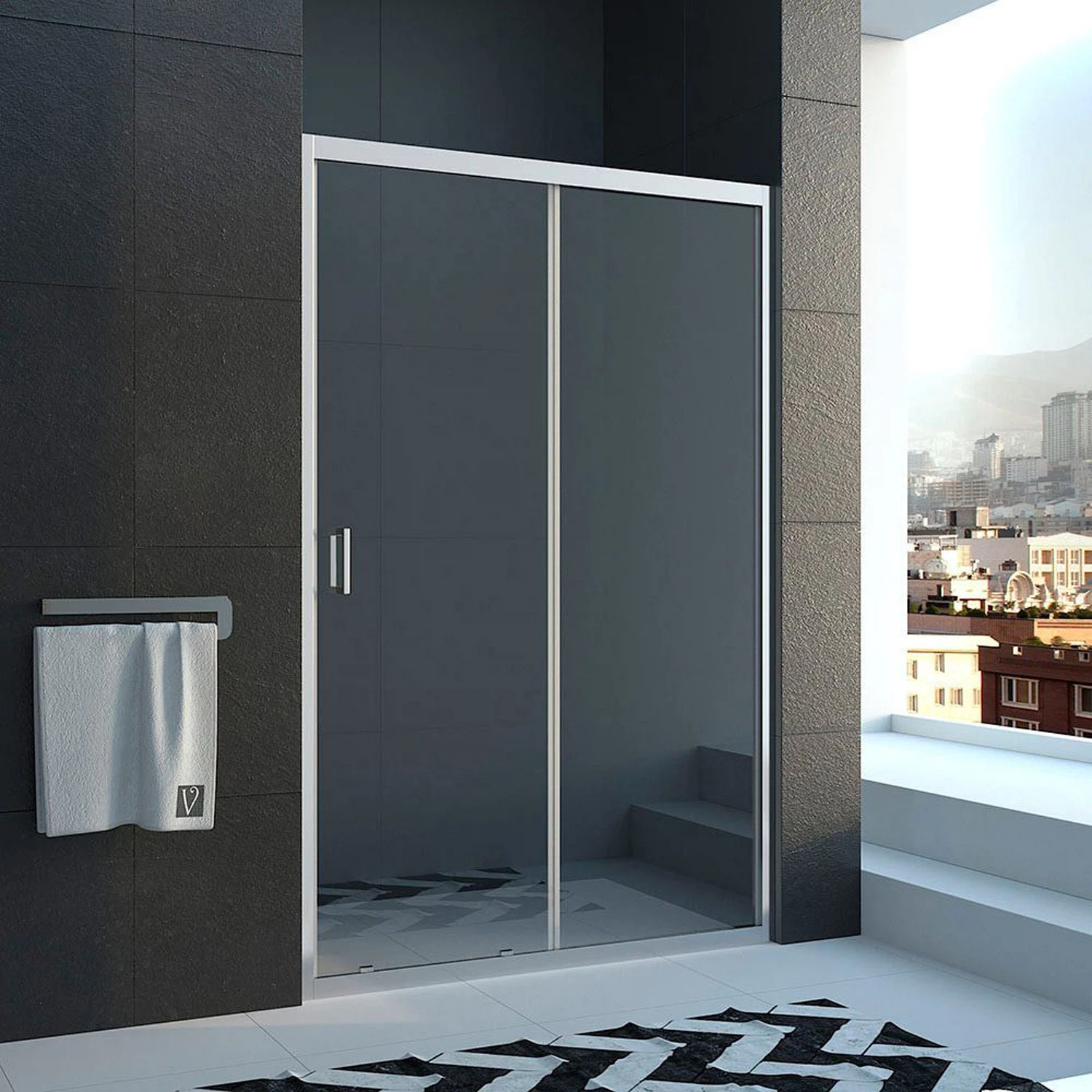 Изображение товара Душевая дверь Veconi Vianno 180x185 см стекло прозрачное раздвижная алюминиевый профиль