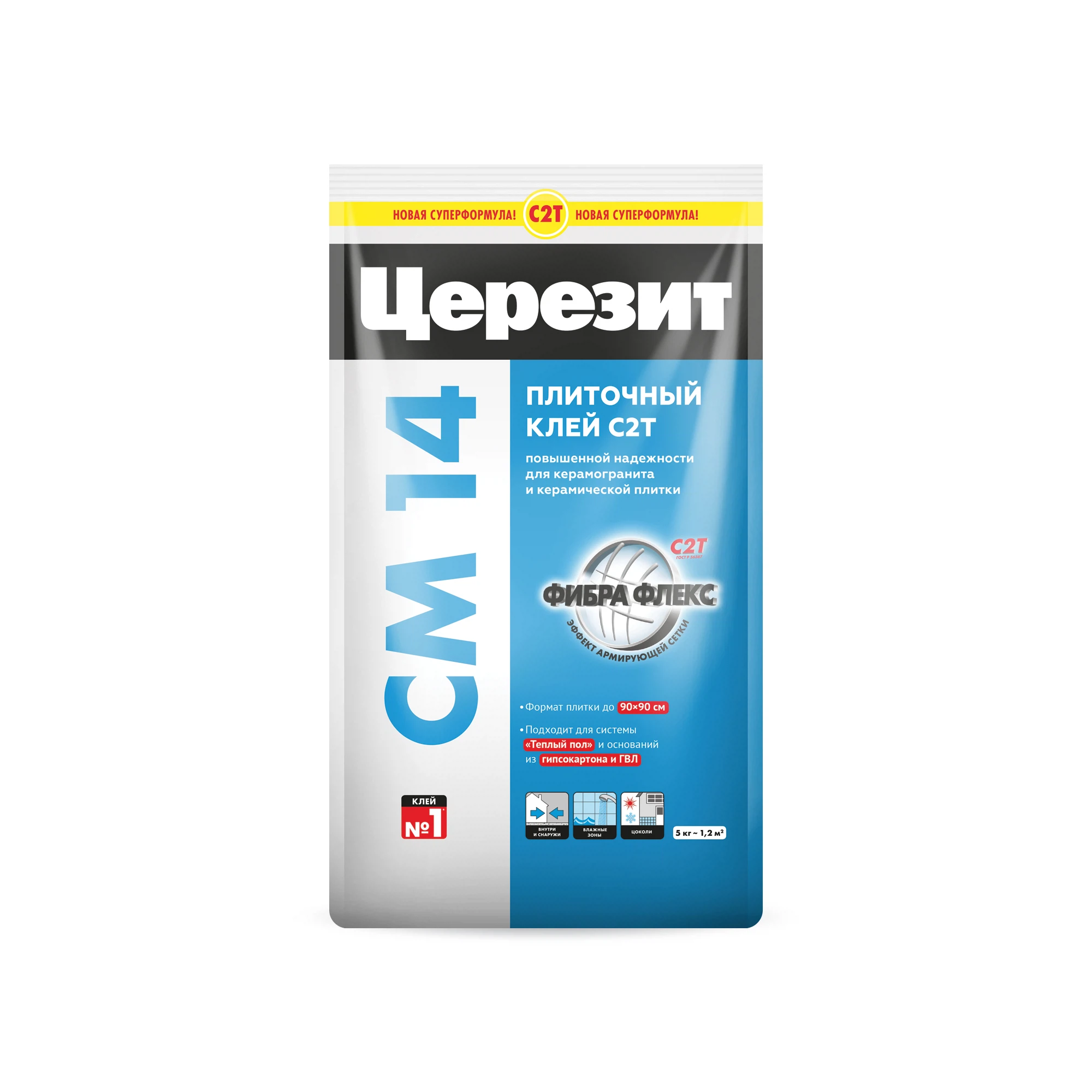 Изображение товара Клей для плитки цементный Церезит CM 14 (класс С2 T), 5кг