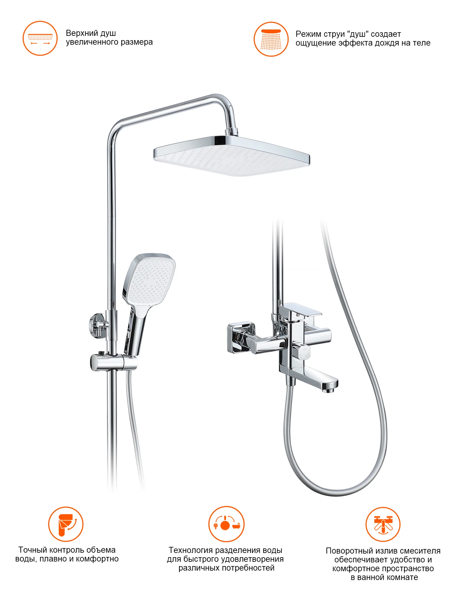 Изображение товара Душевая система Prohanss P60.24 для ванны и душа, хром, современный дизайн