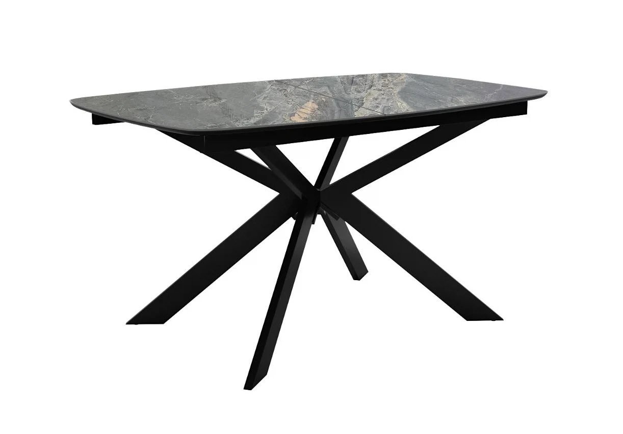 Изображение товара Стол DikLine BK140 керамика Nebula Gold (мрамор глянец серый), подстолье черное, опоры черные