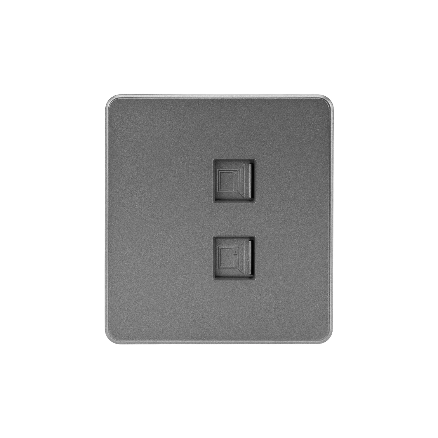 Изображение товара Розетка ROUND компьютерная двойная RJ45+RJ45 кат6 с/у титан KRANZ