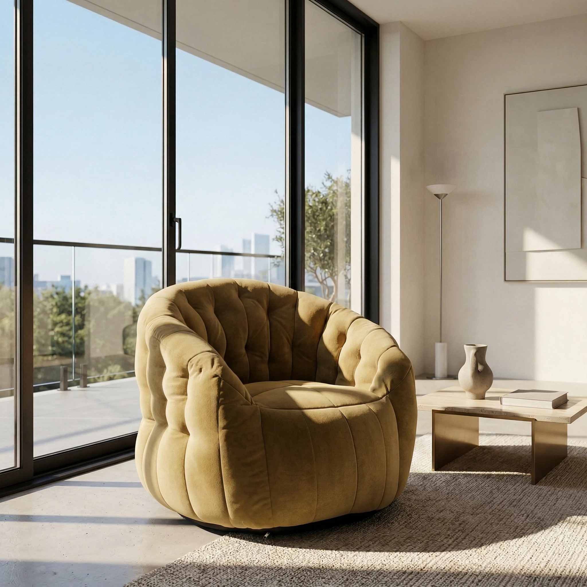 Изображение товара Бескаркасное кресло NRAVA Дарвин горчичного цвета, удобное и стильное