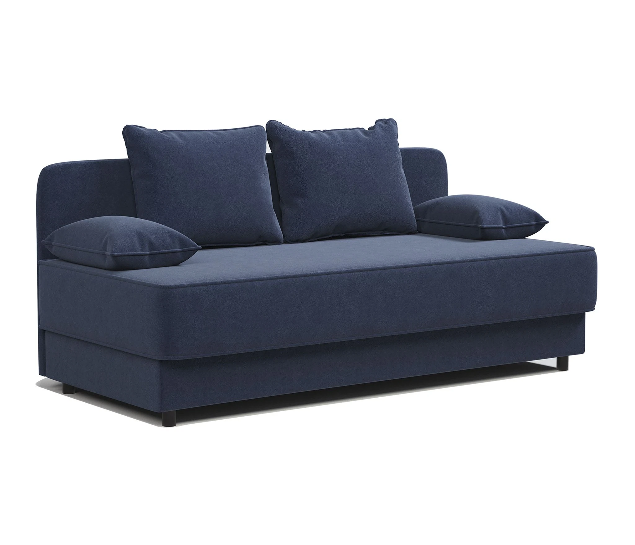 Изображение товара Кушетка Прима велюр Ультра миднайт с бельевым ящиком и декоративными подушками
