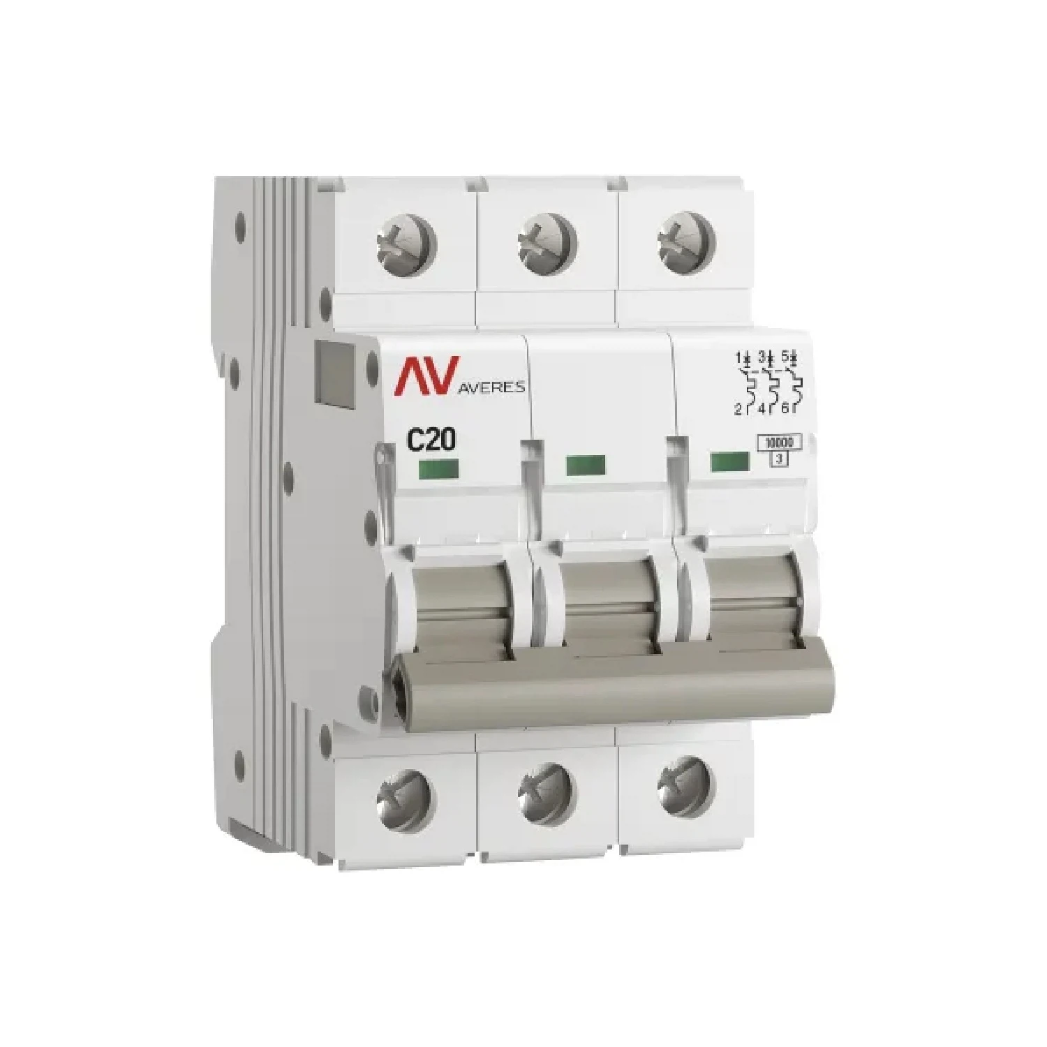 Изображение товара Автоматический выключатель EKF Averes AV-10 3Pol 20А 10kA для защиты электрических цепей