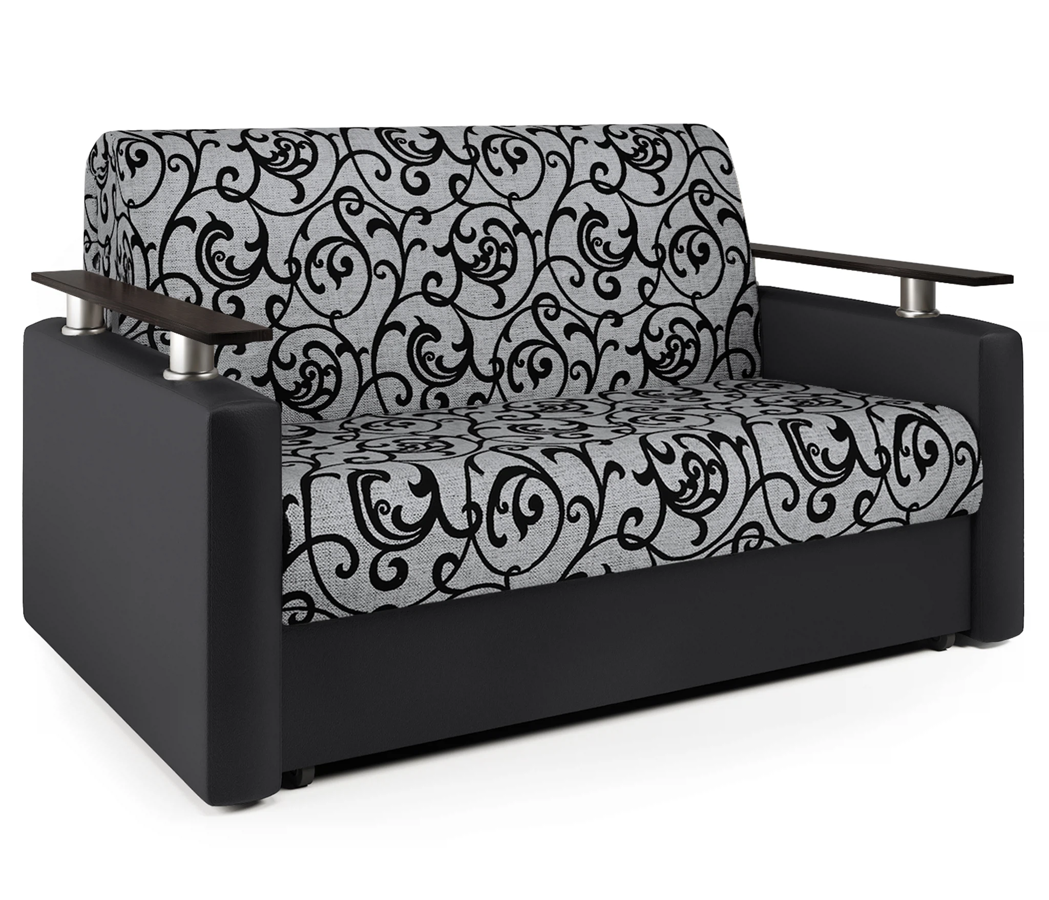 Изображение товара Диван-кровать Шарм 120 из экокожи черной с узорами, механизм аккордеон