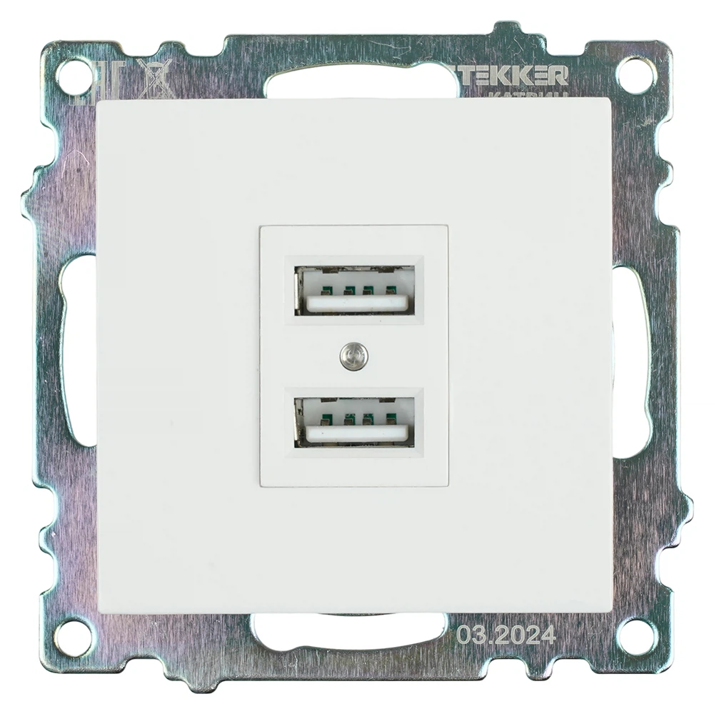 Изображение товара Розетка USB 2-местная (механизм), STEKKER GLS10-7115-01, 250B, 2,1А, серия Катрин, белый