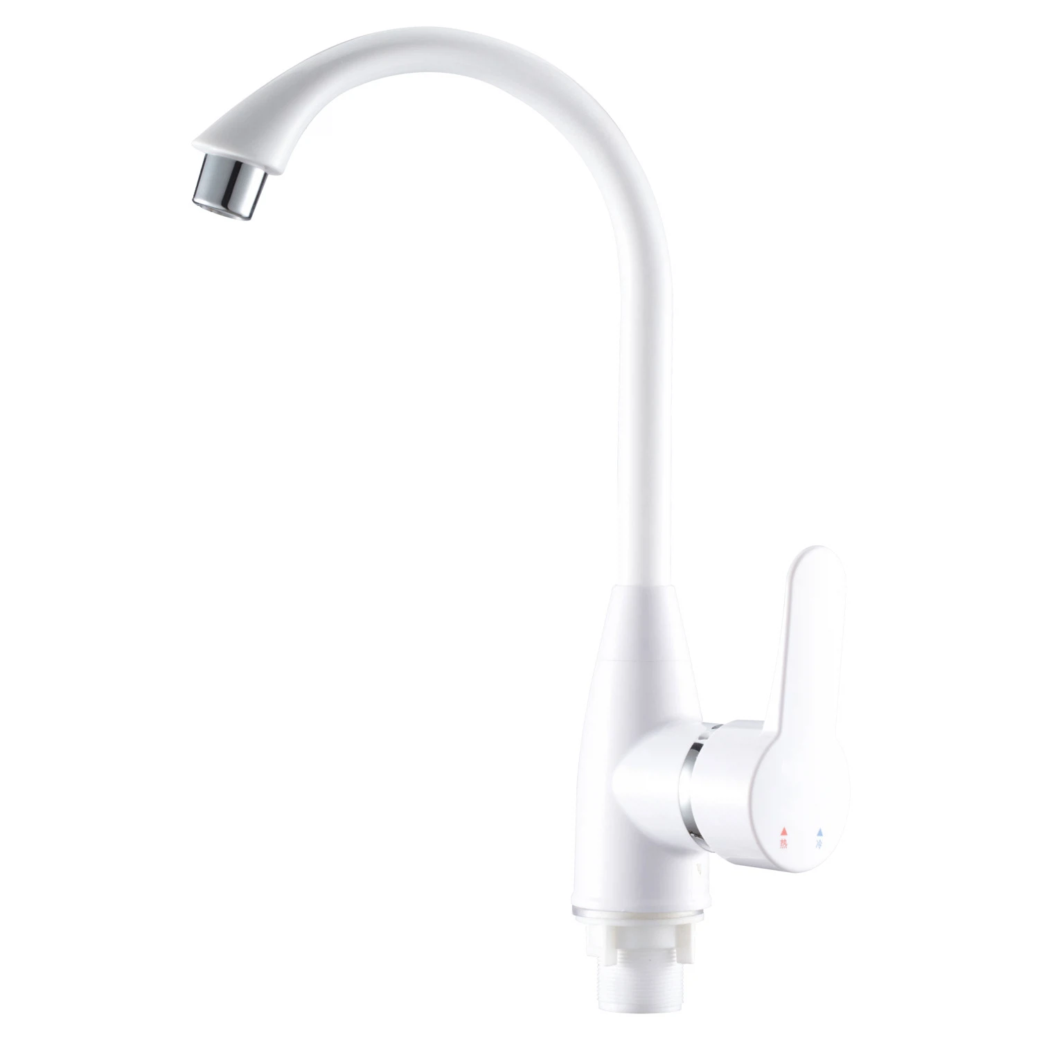 Изображение товара Пластиковый смеситель для кухни белый с поворотным изливом модель PL5-017F