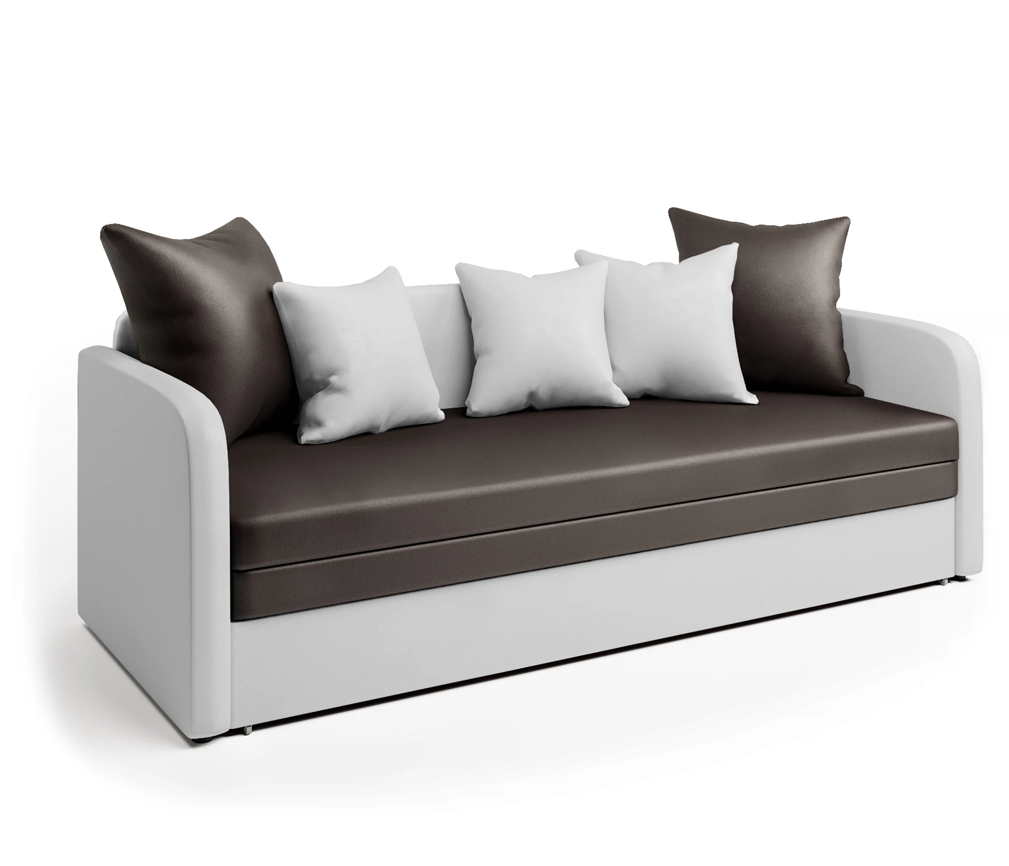 Изображение товара Современная софа Трио из экокожи белой и шоколадной с механизмом еврософа