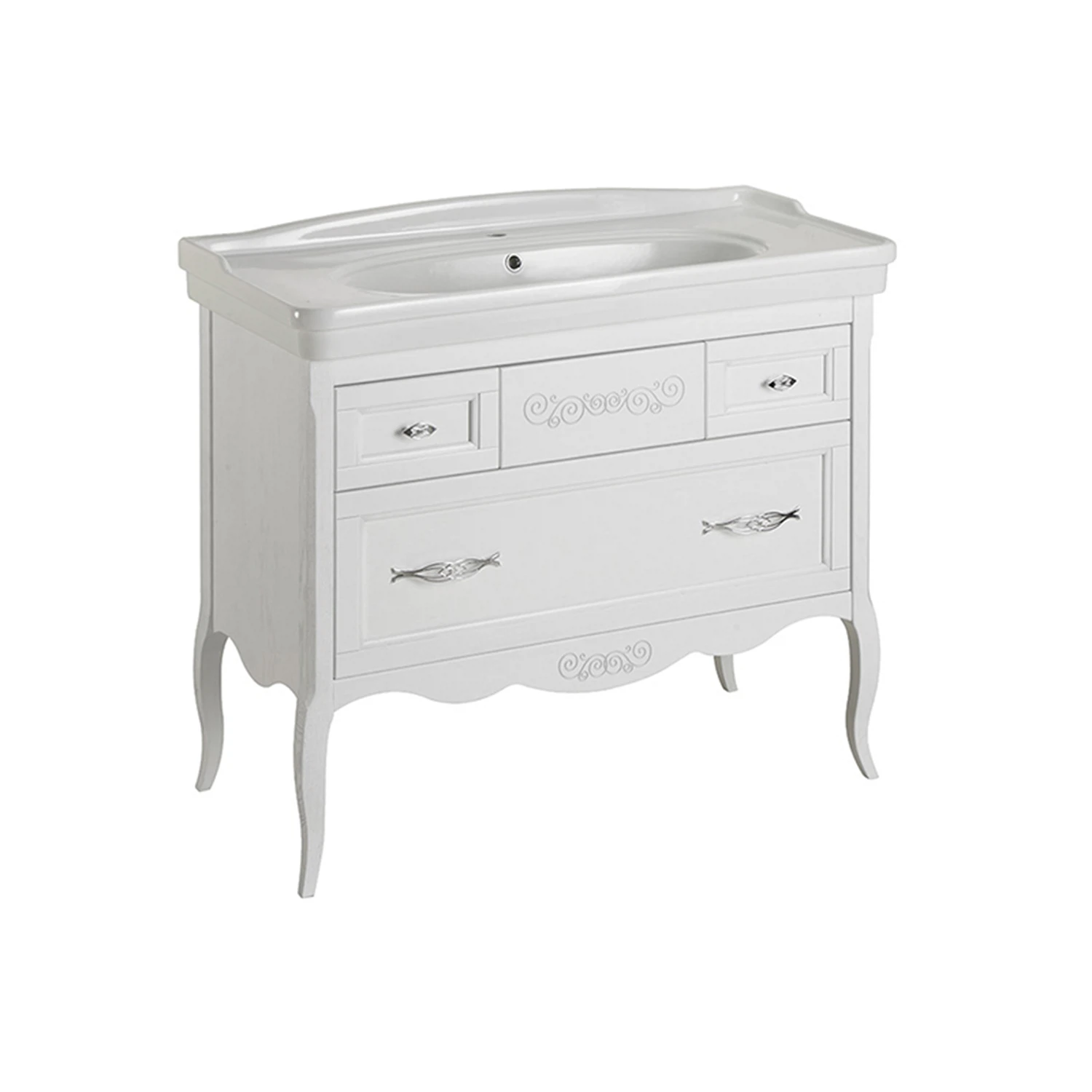 Изображение товара Тумба с раковиной ASB-Woodline Модерн 105 Белый Патина Серебро