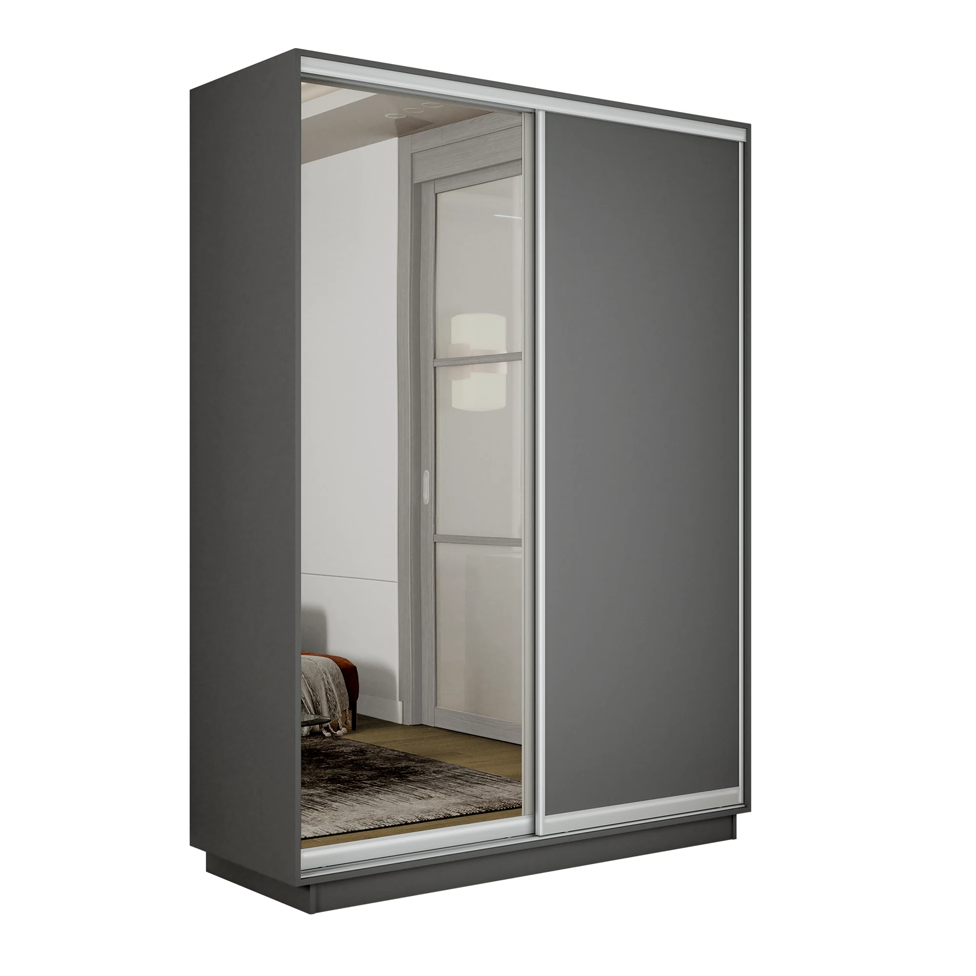 Изображение товара Купейный шкаф-купе Экспресс 2 двери с зеркалом 160x60x240 серый