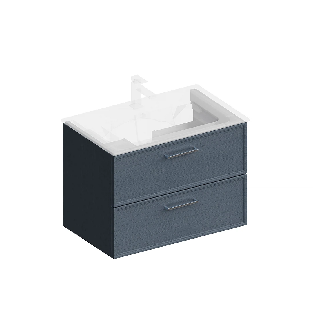 Изображение товара Тумба под раковину Piano Classic 75 см, синия МДФ, подвесная, 2 ящика