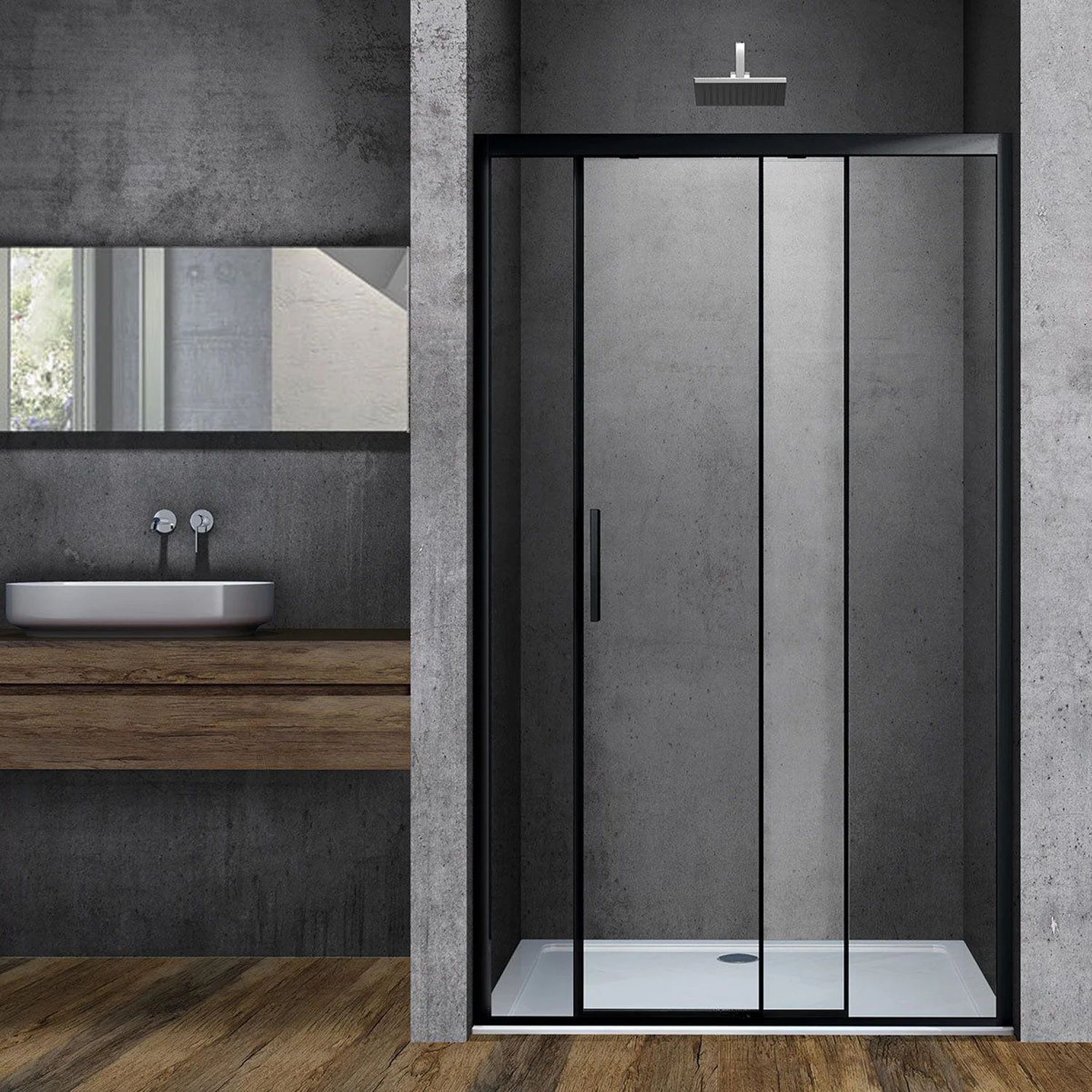 Изображение товара Душевая дверь Vincea Soft VDS-3SO120CLB 120х195 черный стекло прозрачное