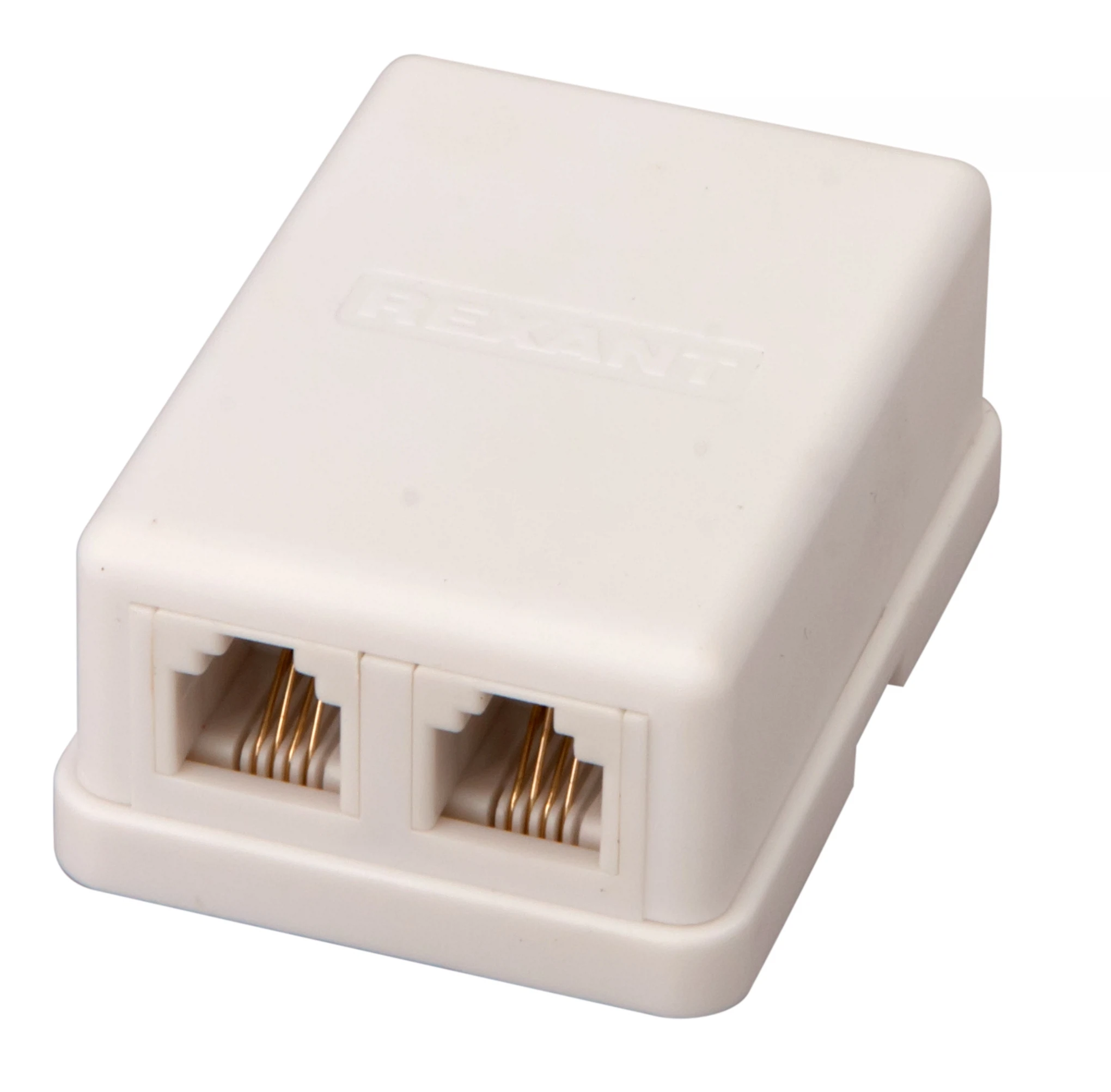 Изображение товара Телефонная внешняя розетка REXANT с 2 портами UTP RJ-14 6P4C CAT 3 белая