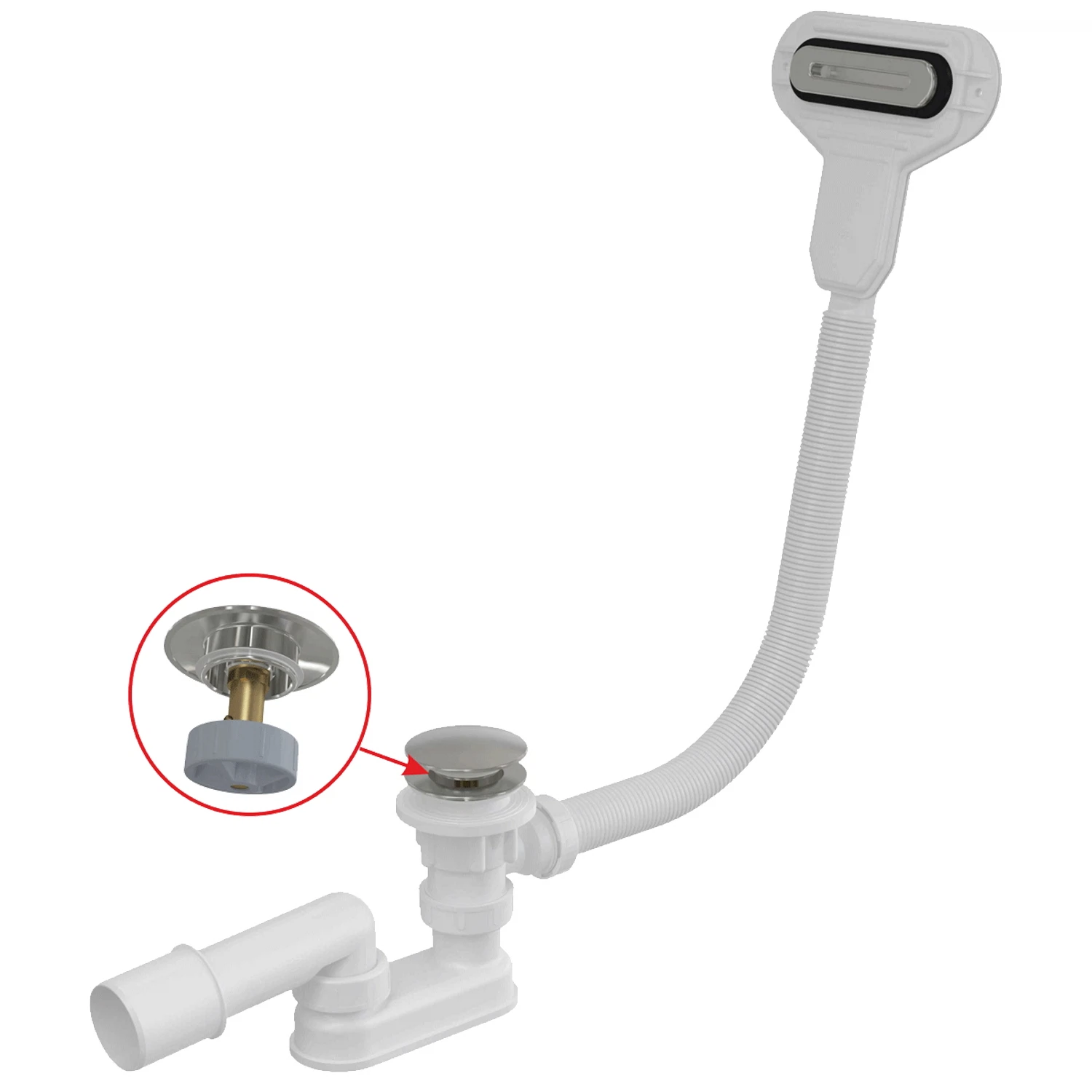 Изображение товара Сифон для ванны Alcadrain CLICK/CLACK с плоским переливом хром A516CKM