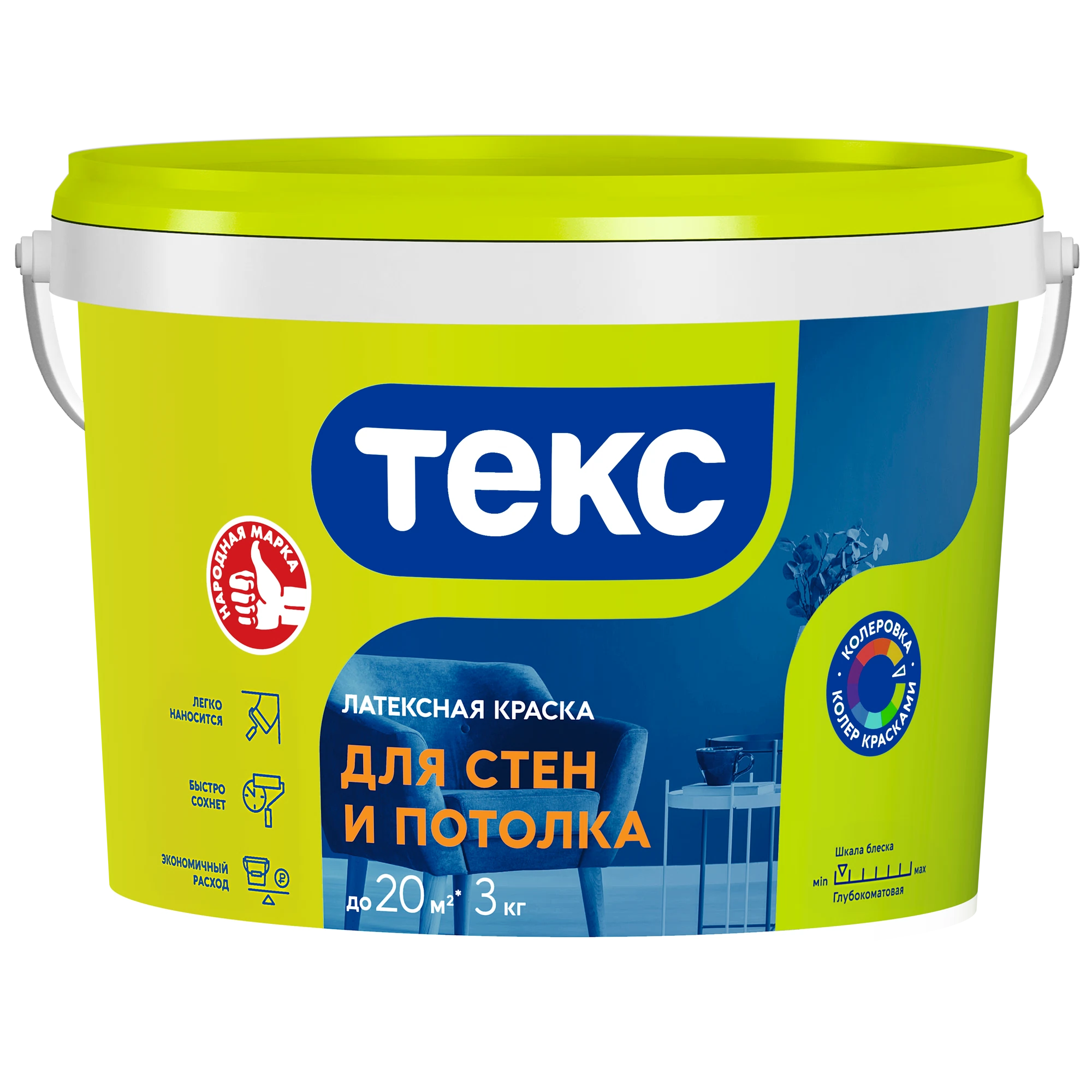 Изображение товара Латексная краска ТЕКС для стен и потолков 3 кг без запаха
