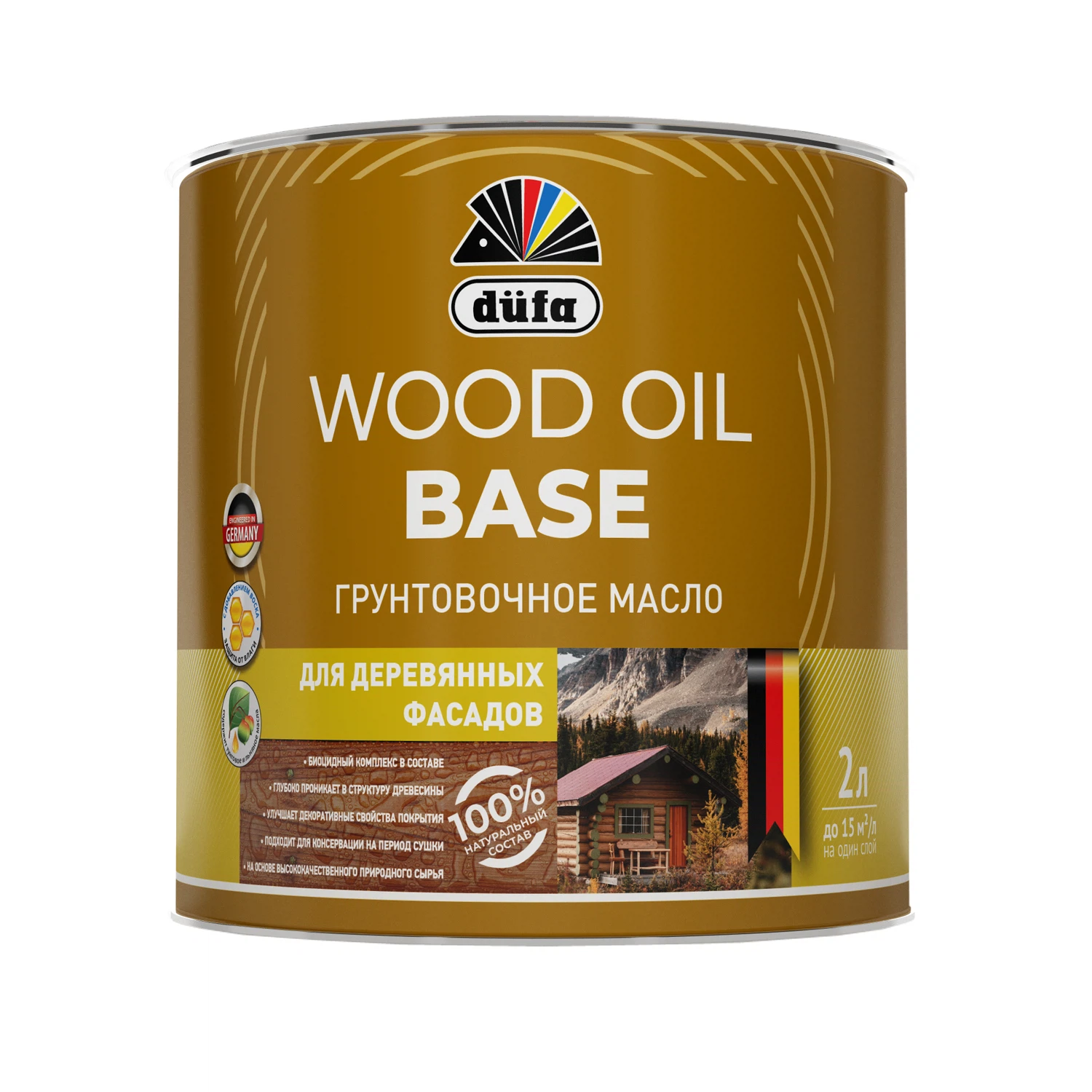 Изображение товара Масло грунтовочное Dufa WOOD OIL BASE 2л для обработки дерева защита и декоративное покрытие