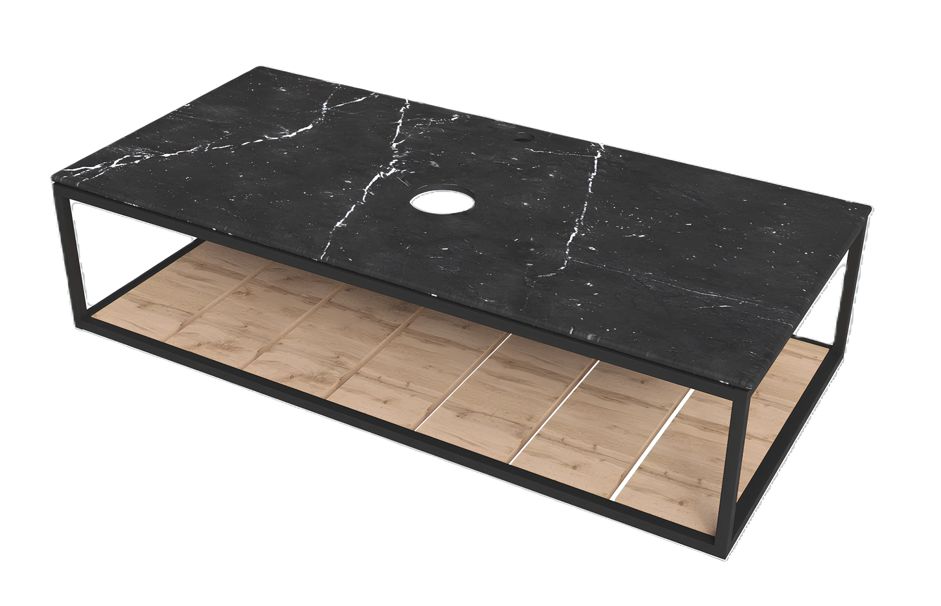 Изображение товара Столешница в ванную из керамогранита LOFT 1Marka 90 см Black с полкой Ц0000021562