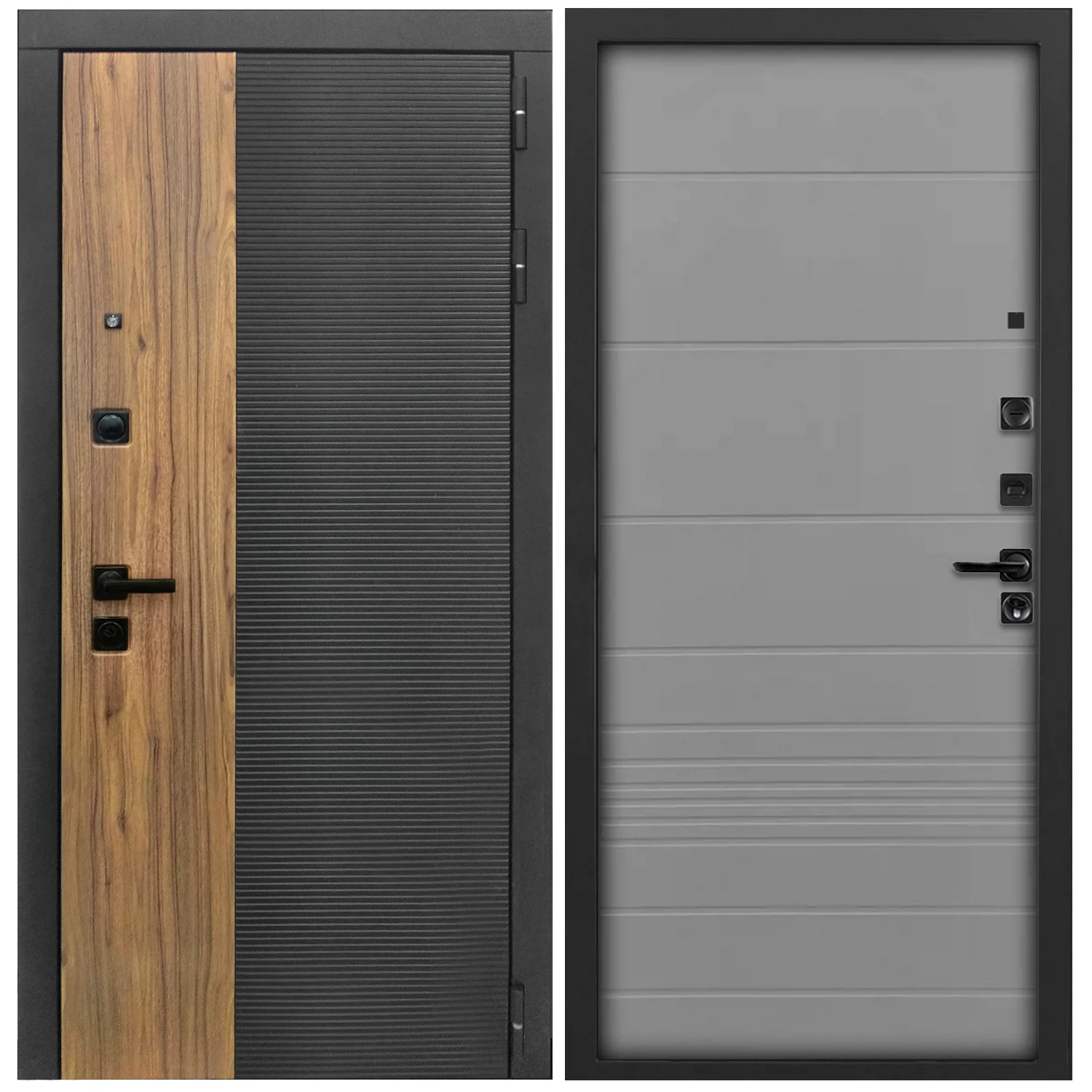 Изображение товара Дверь входная L-46 860х2050 черн.кварц+орех, класс 4, Россия