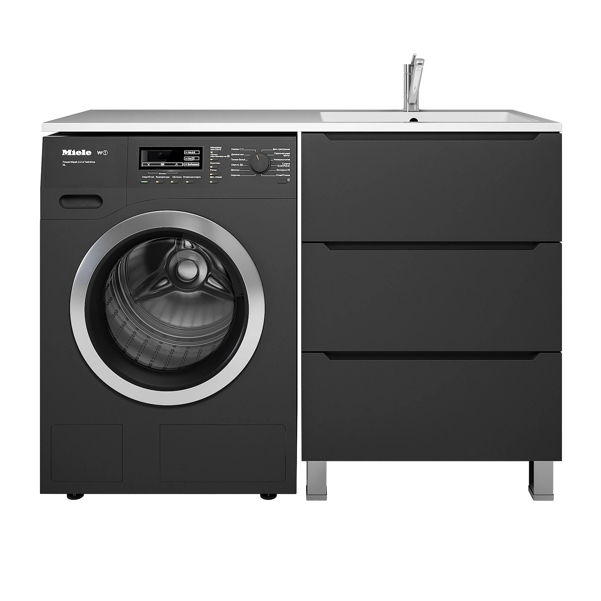 Изображение товара Тумба под стиральную машину Uperwood Tanos 60 см, напольная, черная, 3 ящика