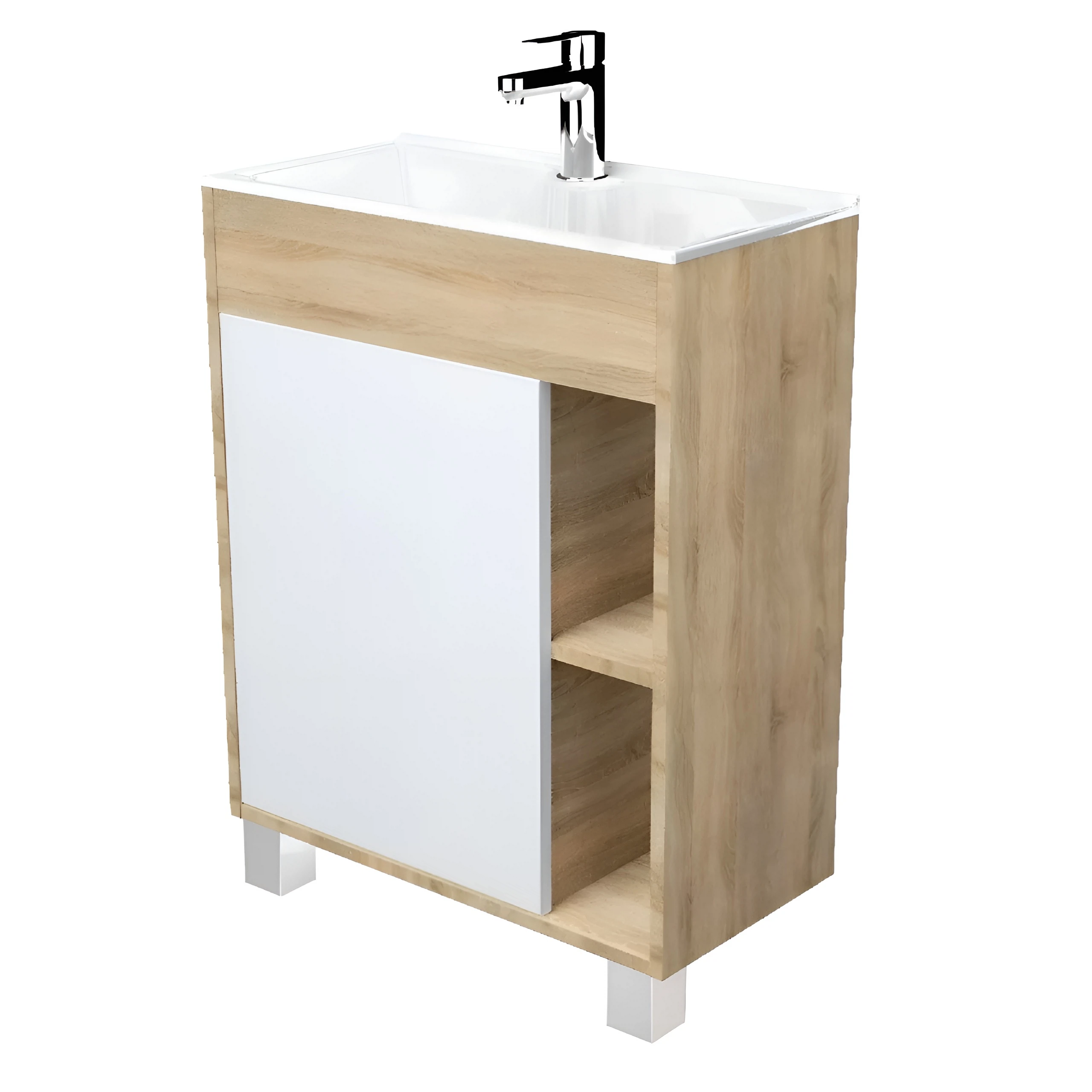 Изображение товара Тумба с раковиной 1Marka Lido 60 см для ванной комнаты, комплект, Дуб Сонома