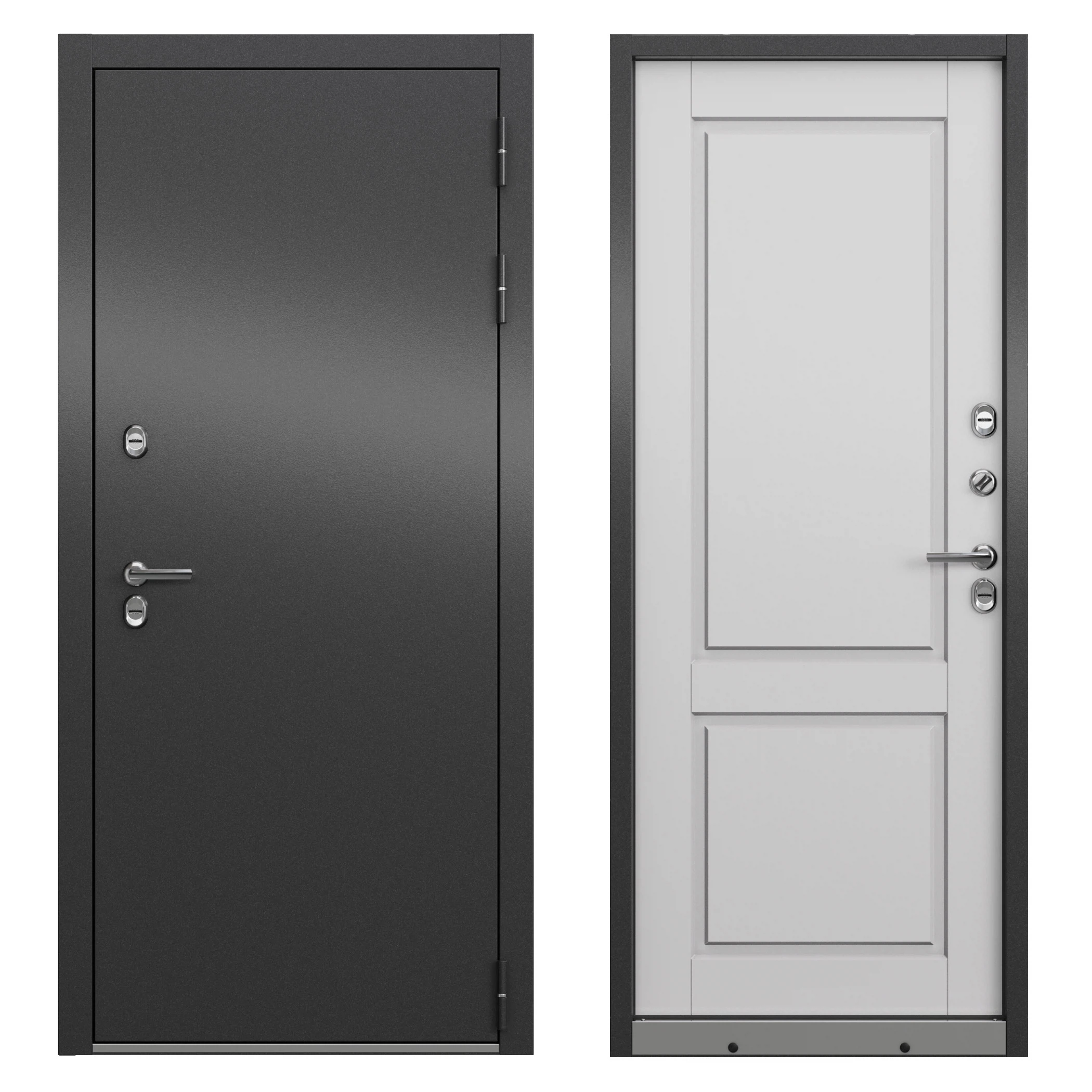 Изображение товара Дверь входная металлическая с терморазрывом Мастино Богатырь, Правая, 880*2050, Антрацит букле, МДФ Белый софт