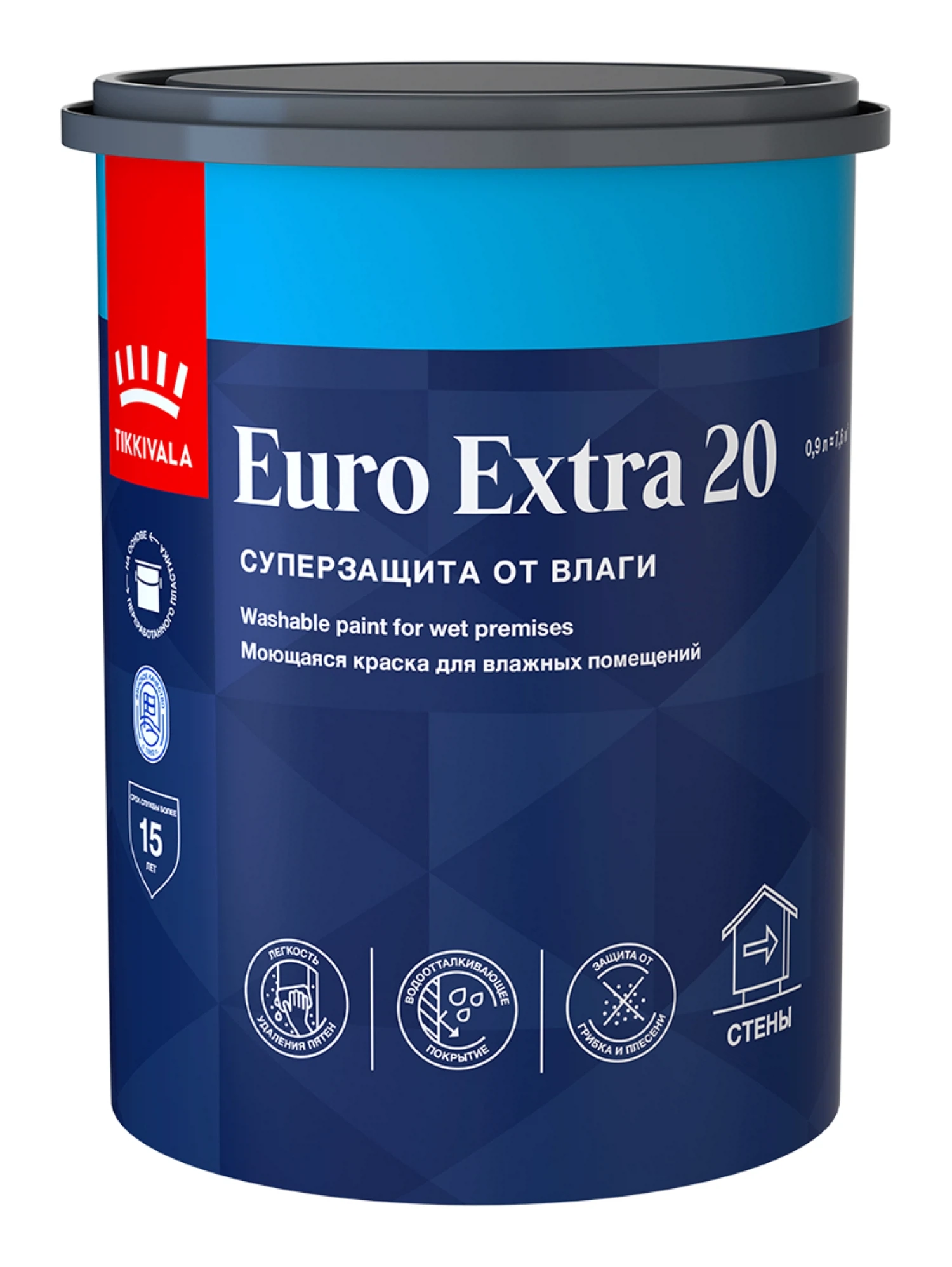 Изображение товара Краска TIKKURILA EURO EXTRA 20 моющаяся для влажных помещений, база A (0,9л)