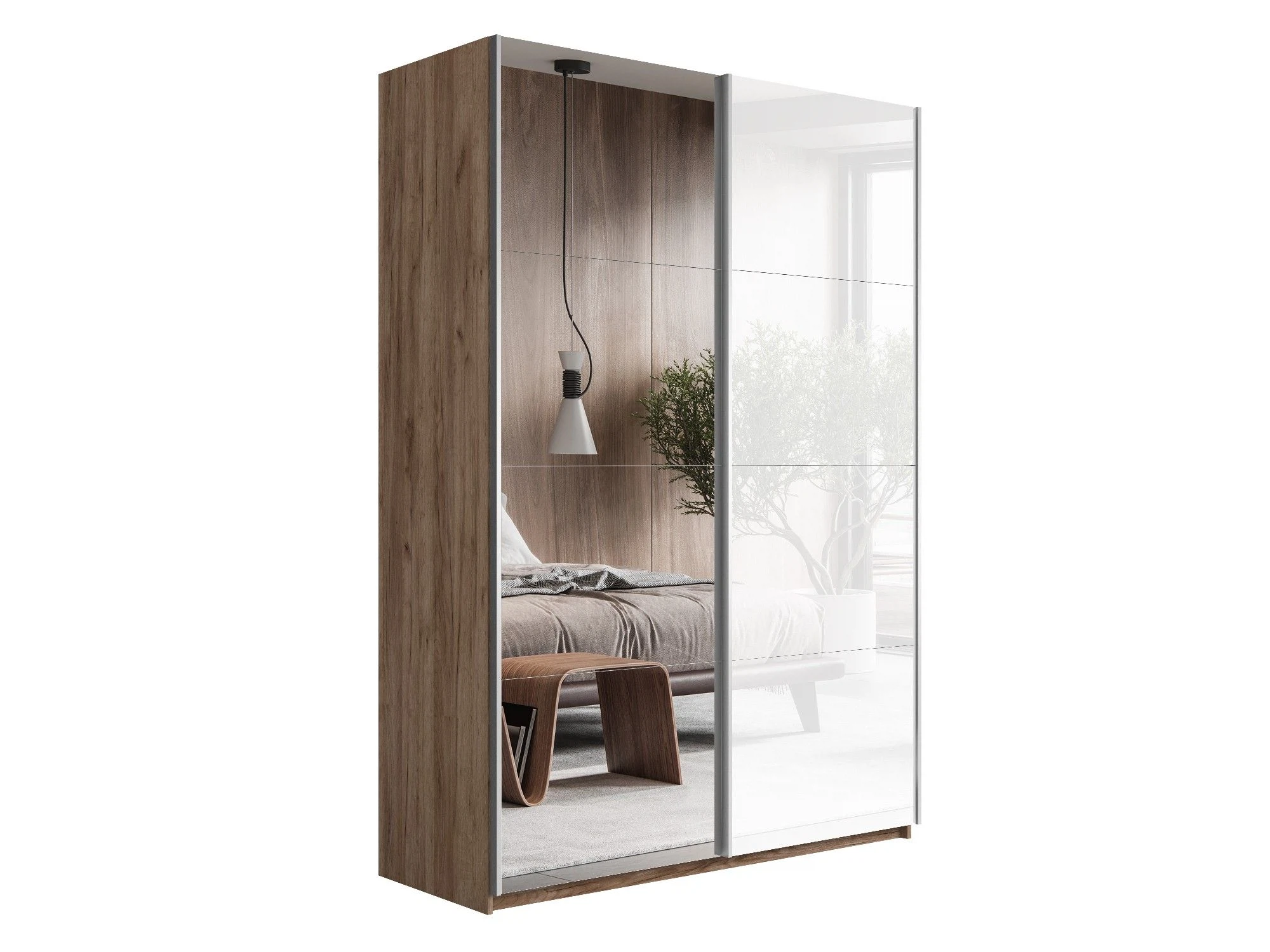 Изображение товара Шкаф-купе Прайм 2-х дверный Зеркало/Стекло белое 140х57х230 Крафт табачный(арт.: 1PSZ_140_KT)