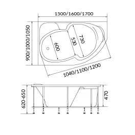 Ванна акриловая 1Marka DIANA 150x90 Асимметричная Белая Левая 01ди1590л