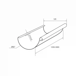 Желоб водосточный 125/92 длина 2м., Цинк, сталь