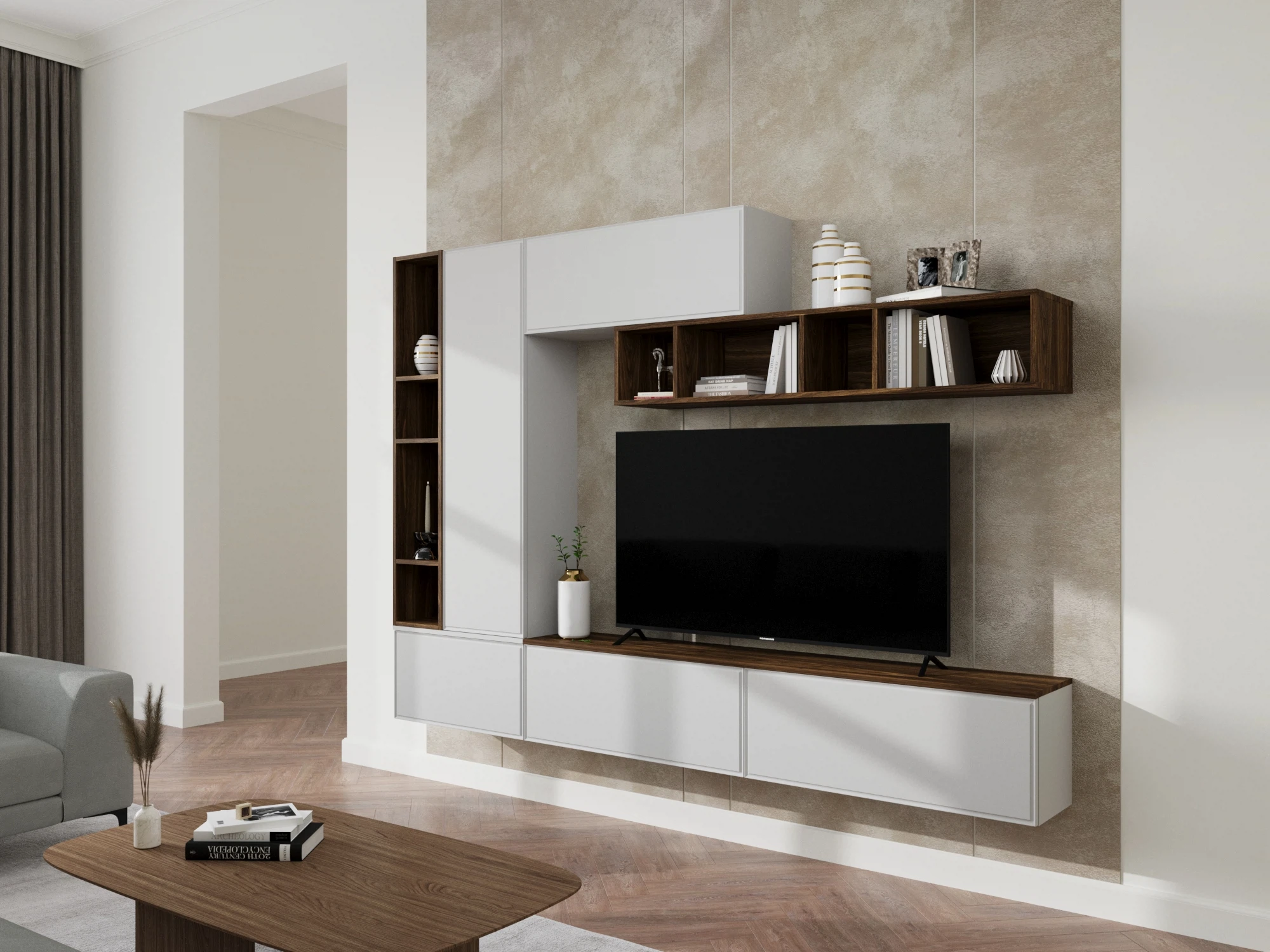 Изображение товара Полка 1400х260х300 NRAVA из ЛДСП с 4 полками и задней стенкой