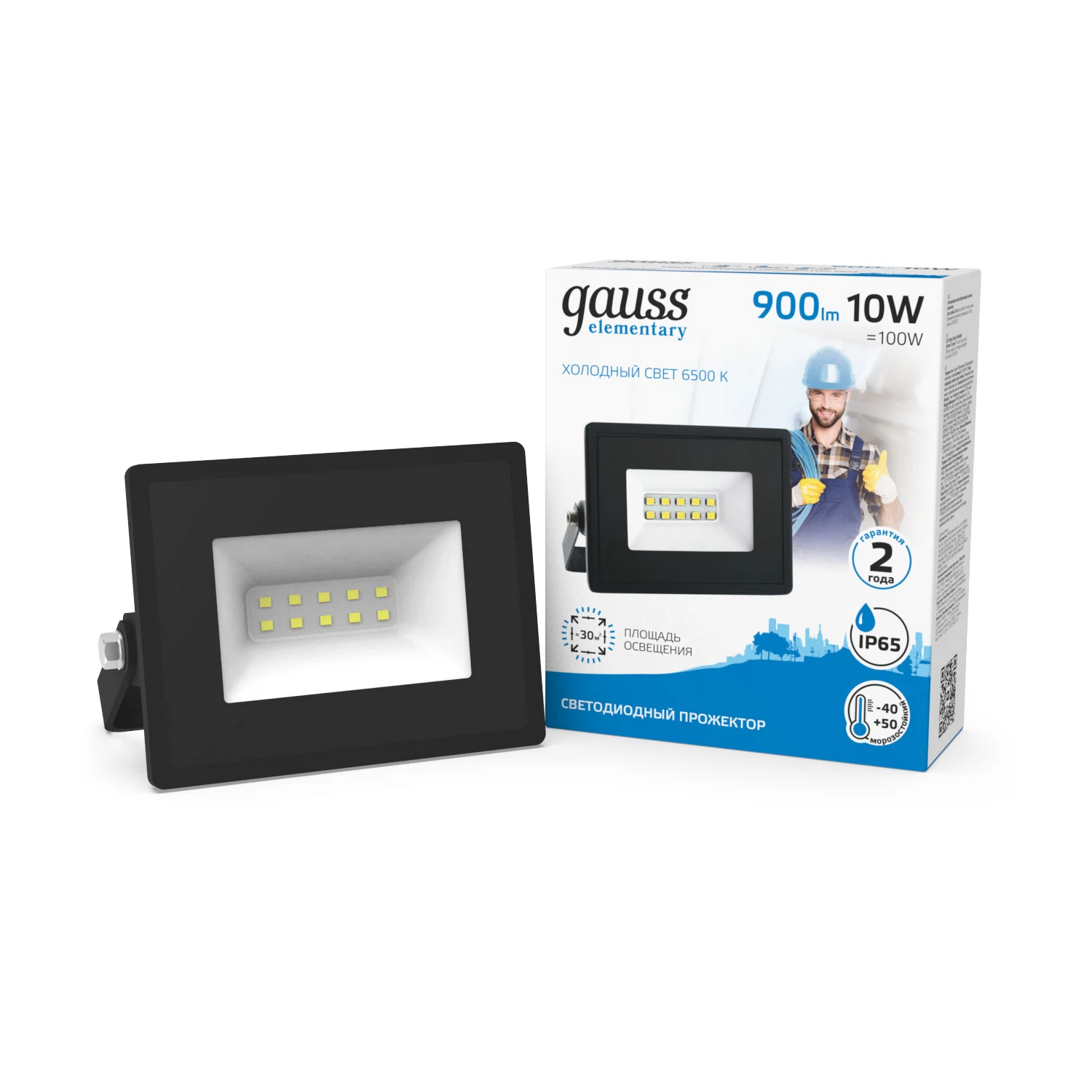 Изображение товара Прожектор Gauss Elementary 10W 900lm 6500К 200-240V IP65 черный LED 1/20