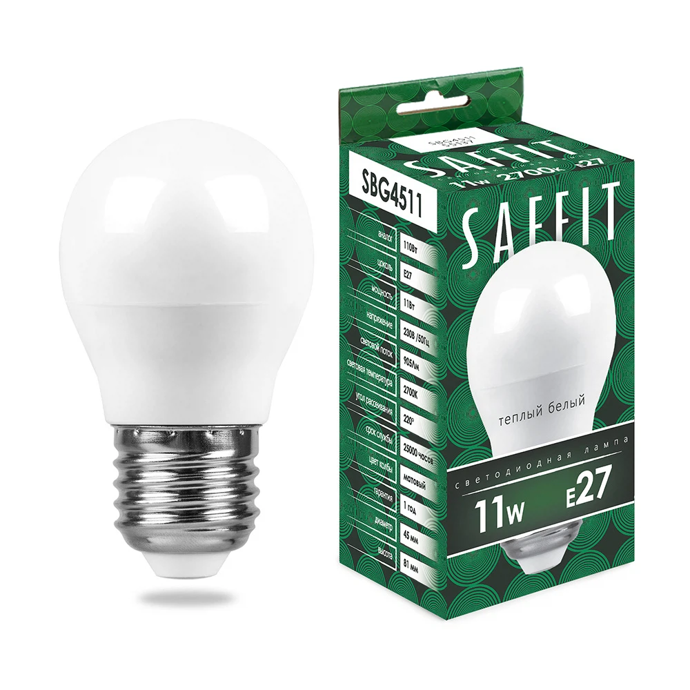 Изображение товара Светодиодная лампа SAFFIT E27 11W Шарик теплый свет Изображение товара Светодиодная лампа SAFFIT E27 11W Шарик теплый свет