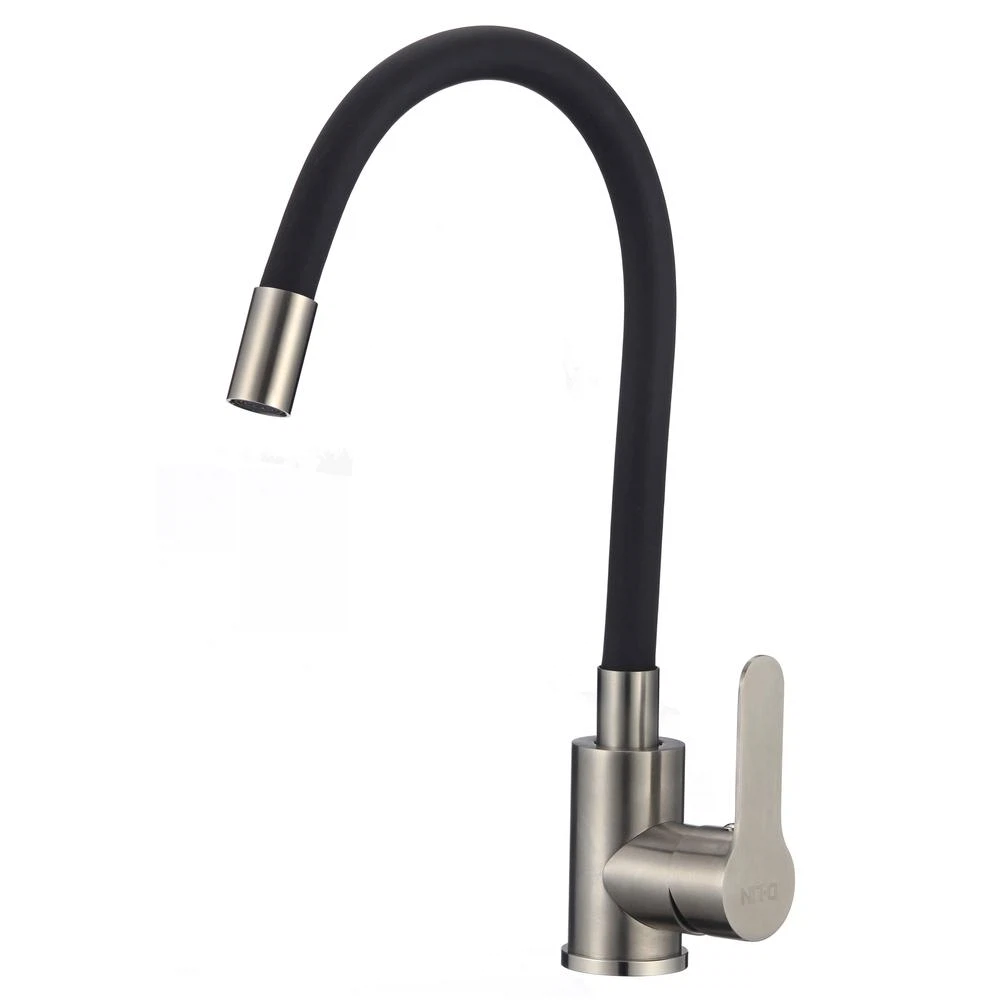 Изображение товара Смеситель для кухни с гибким изливом D-Lin H155316-1, сатин/черный