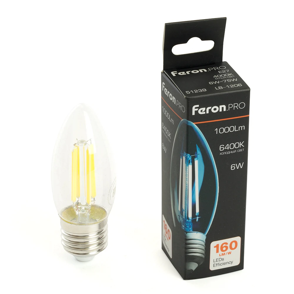 Изображение товара Лампа светодиодная Feron.PRO LB-1206 Свеча E27 1000LM 6W 175-265V 6400K