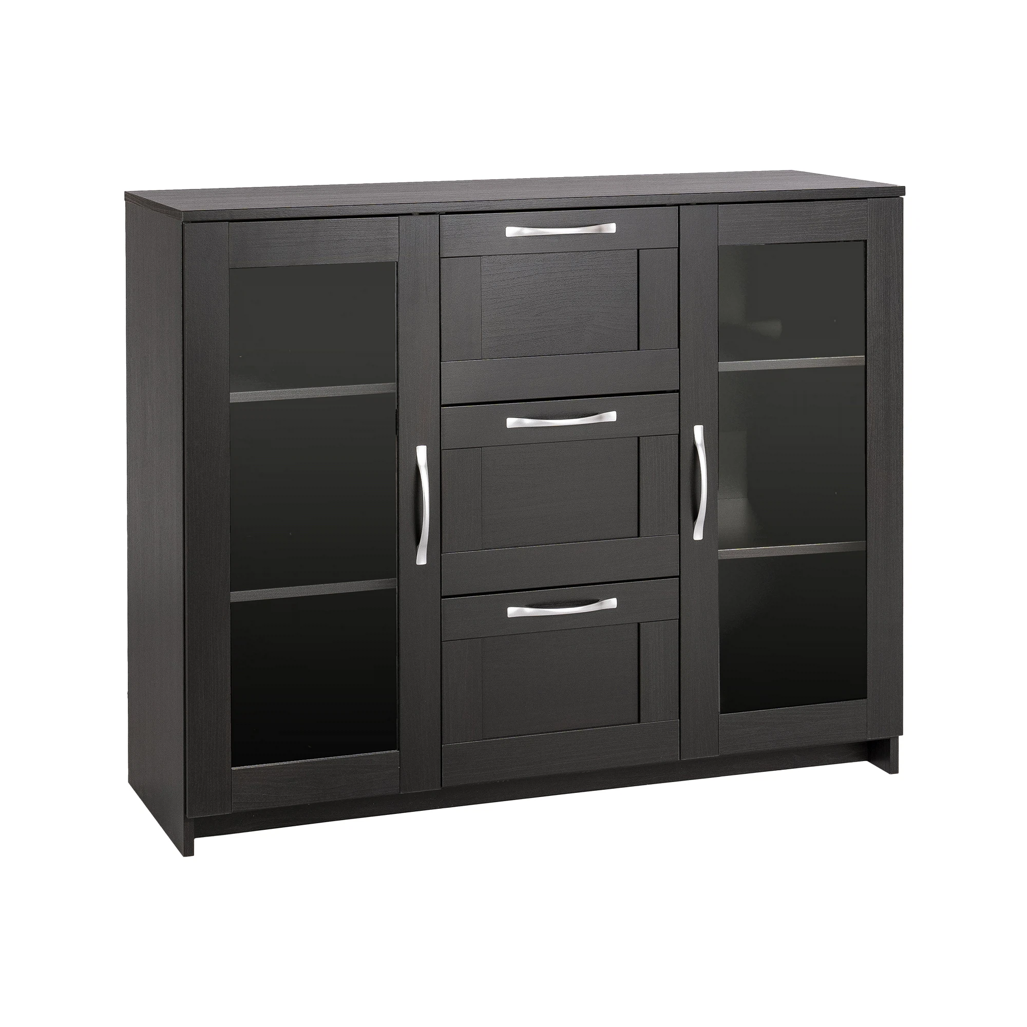 Изображение товара Тумба СИРИУС с двумя дверцами со стеклом и тремя ящиками 117x95 черная